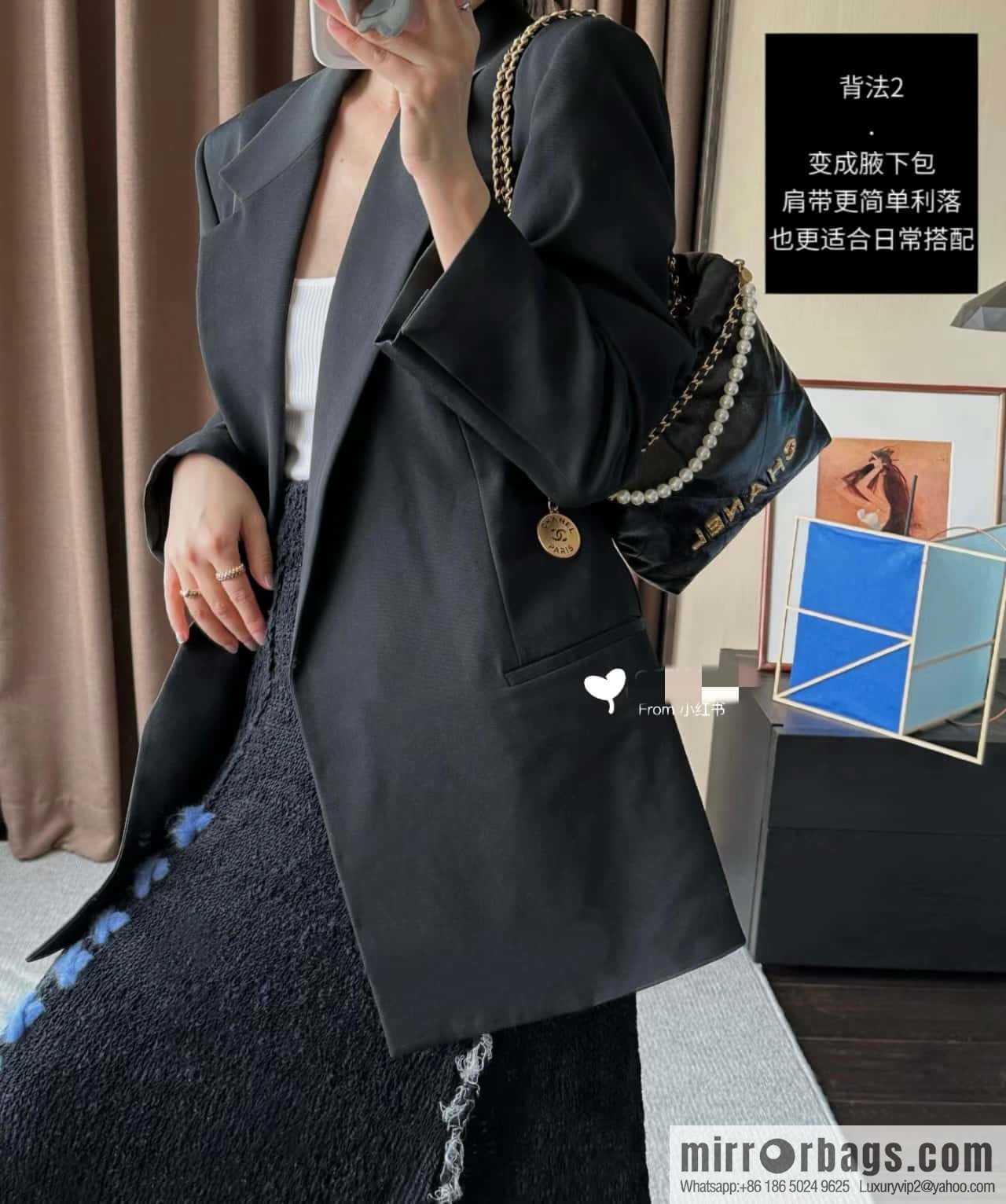 CHANEL 23S spring and summer series mini pearl 22 bags AS3980 black
