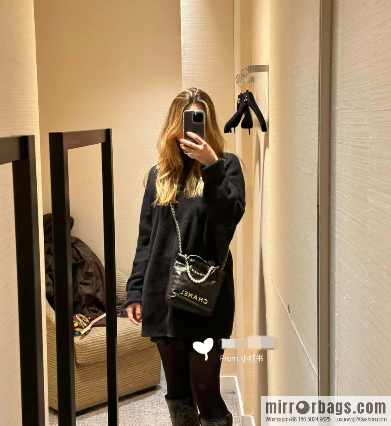 CHANEL 23S spring and summer series mini pearl 22 bags AS3980 black