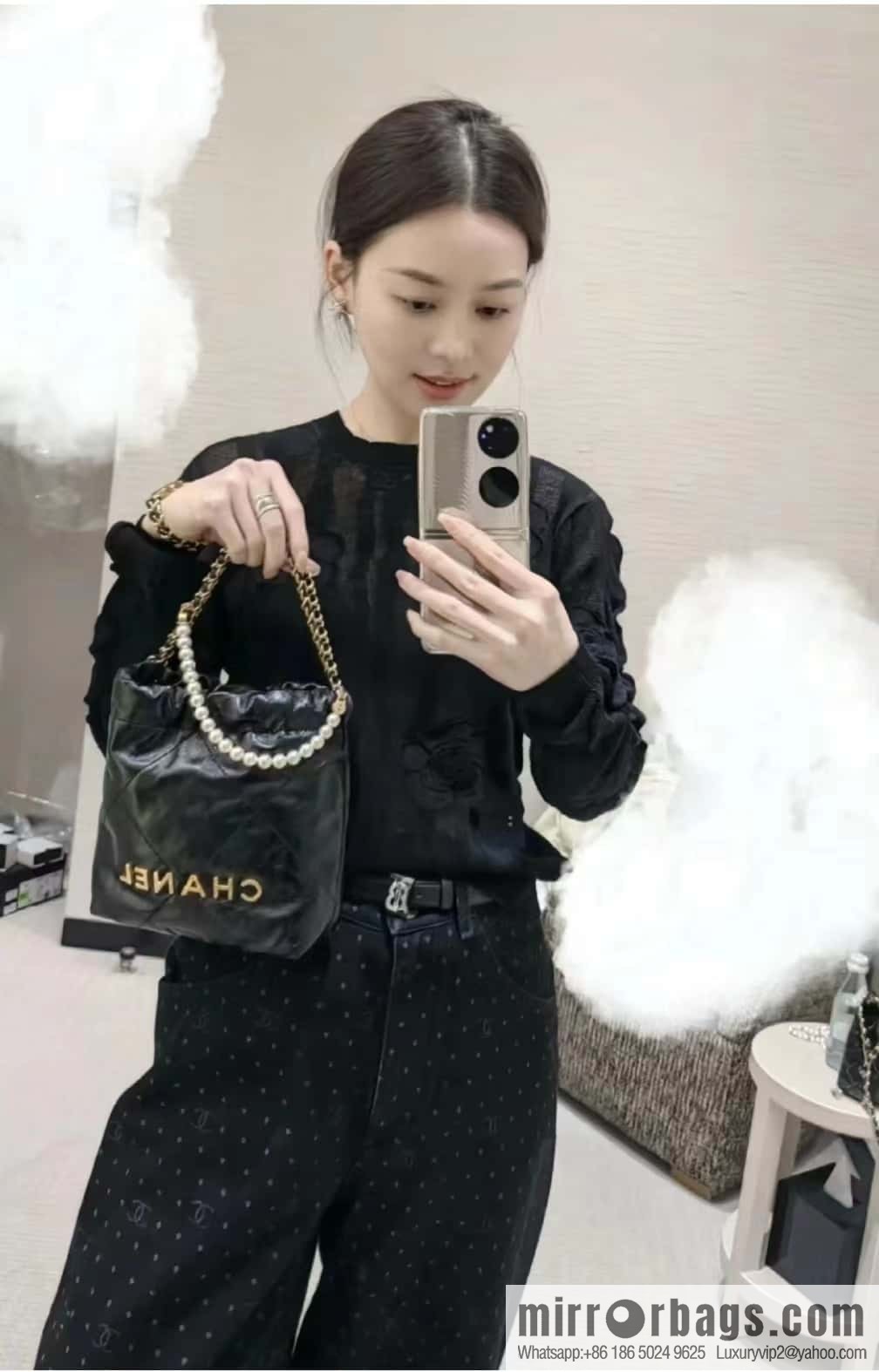 CHANEL 23S spring and summer series mini pearl 22 bags AS3980 black