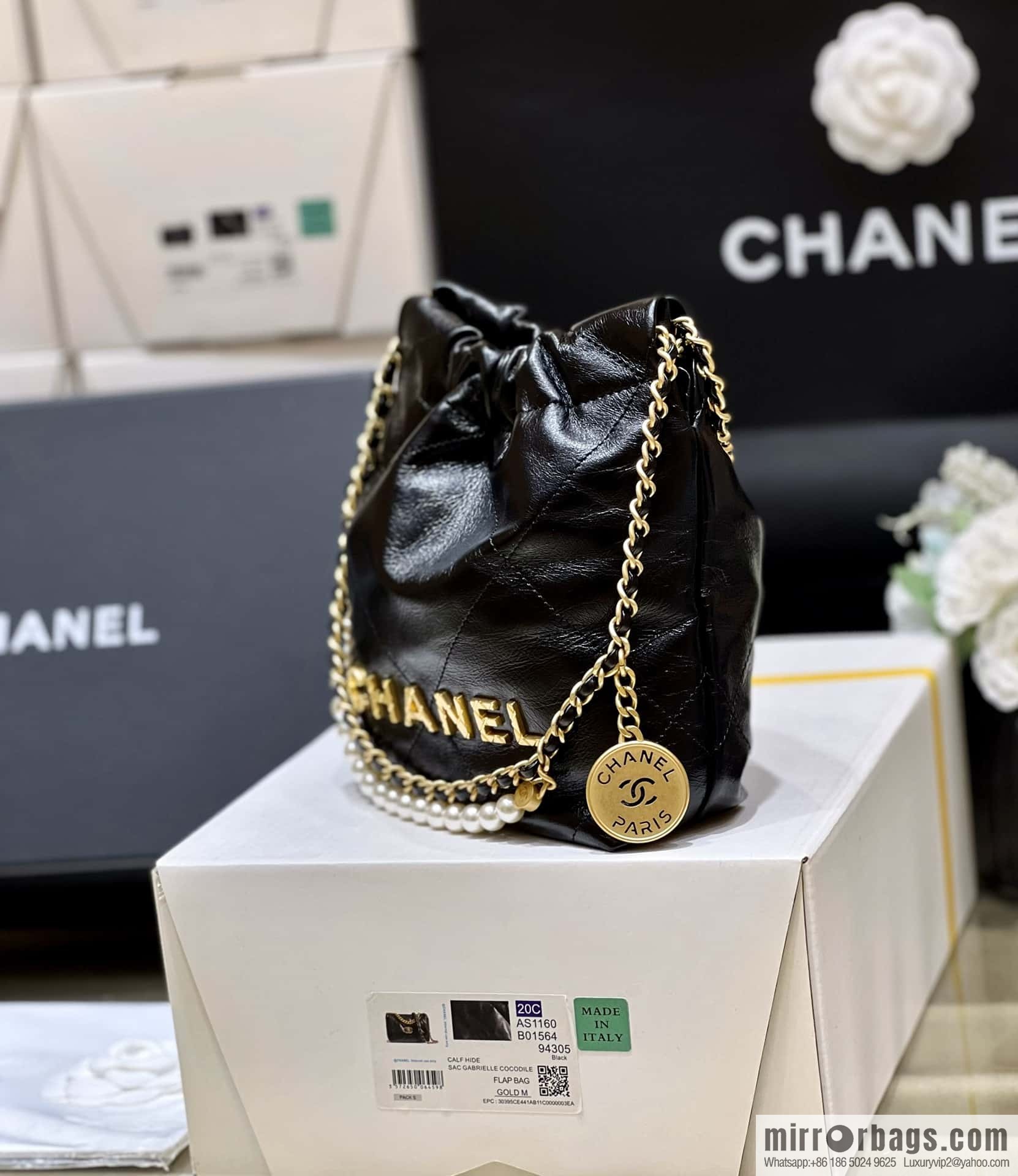 CHANEL 23S spring and summer series mini pearl 22 bags AS3980 black
