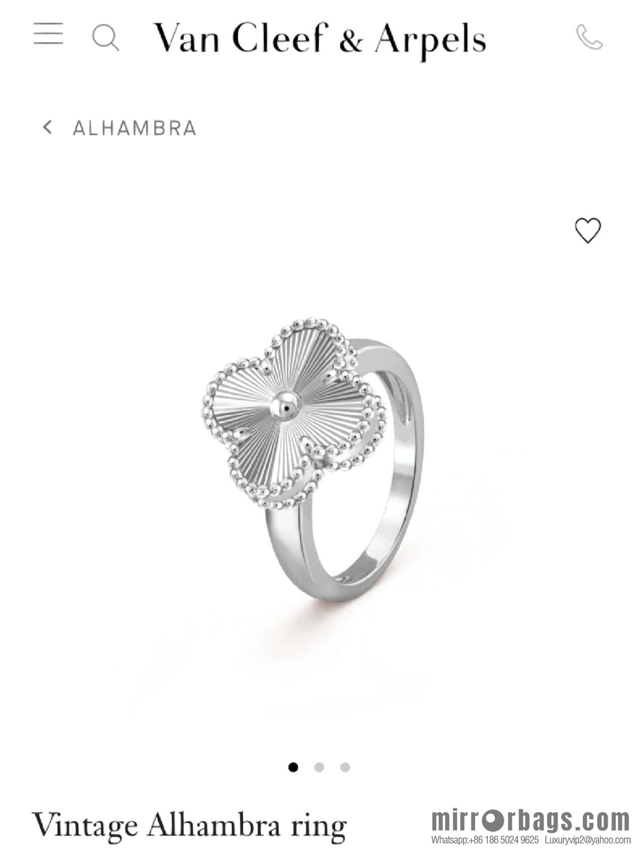 Van Cleef & Arpels Vintage Alhambra ring Four-leaf clover white gold laser engraved ring