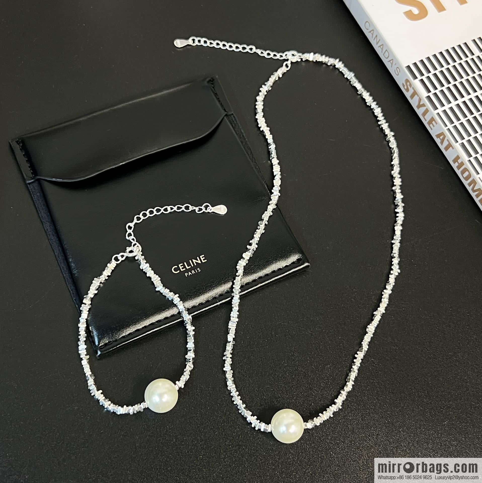 Celine new Internet celebrity explosion minimalist broken silver pearl bracelet, necklace
