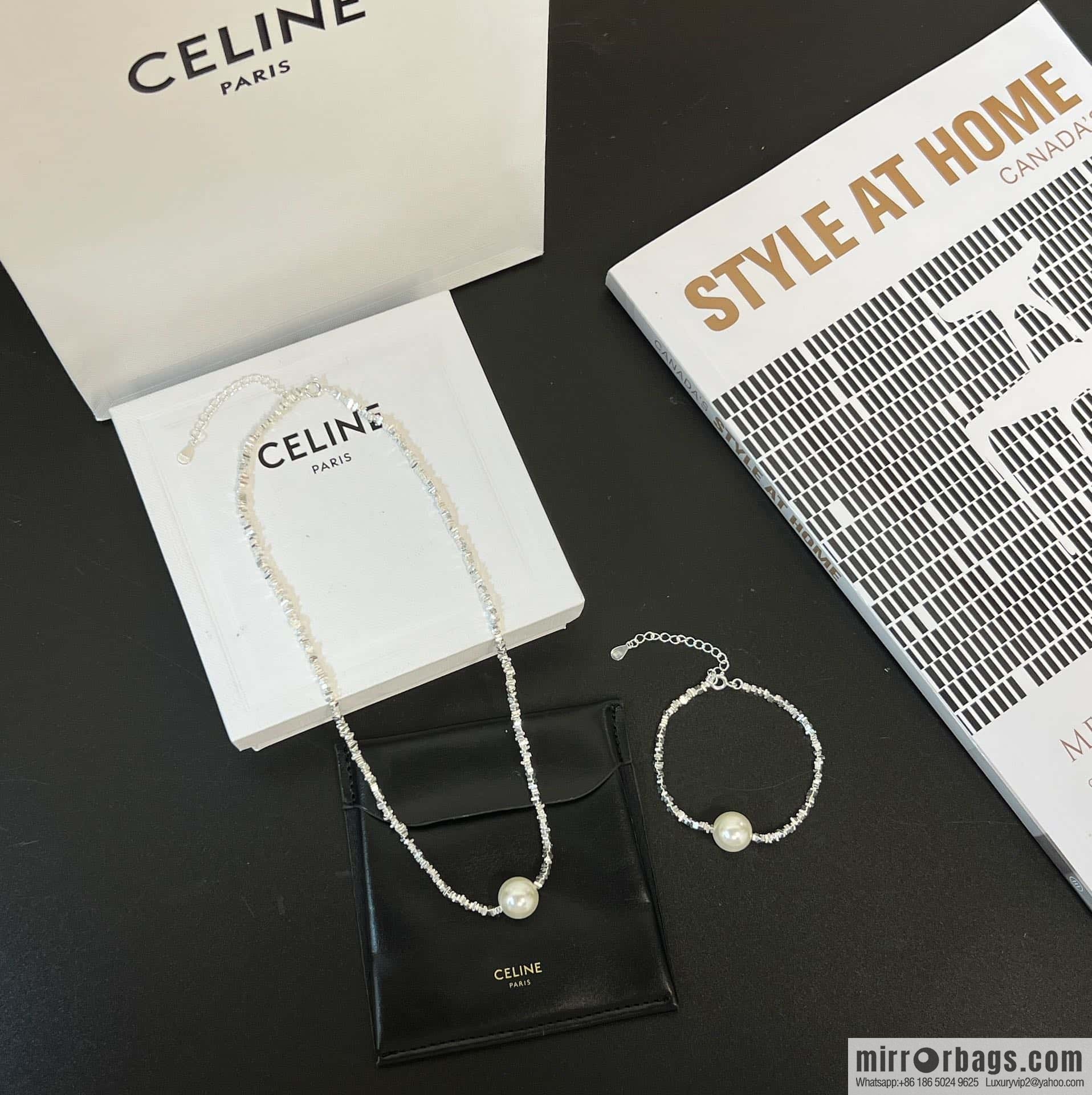Celine new Internet celebrity explosion minimalist broken silver pearl bracelet, necklace
