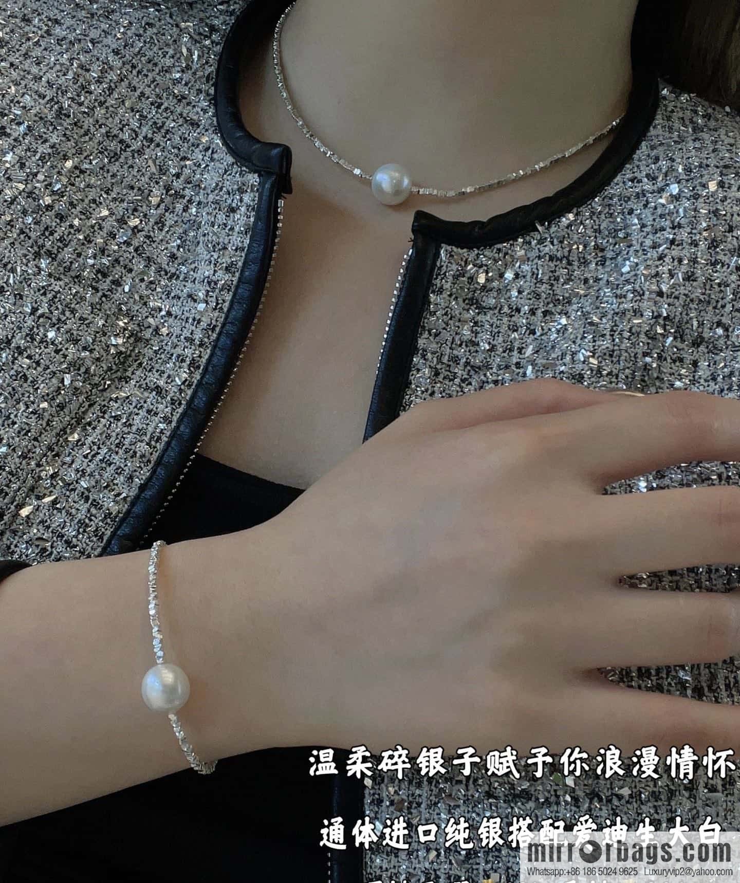 Celine new Internet celebrity explosion minimalist broken silver pearl bracelet, necklace