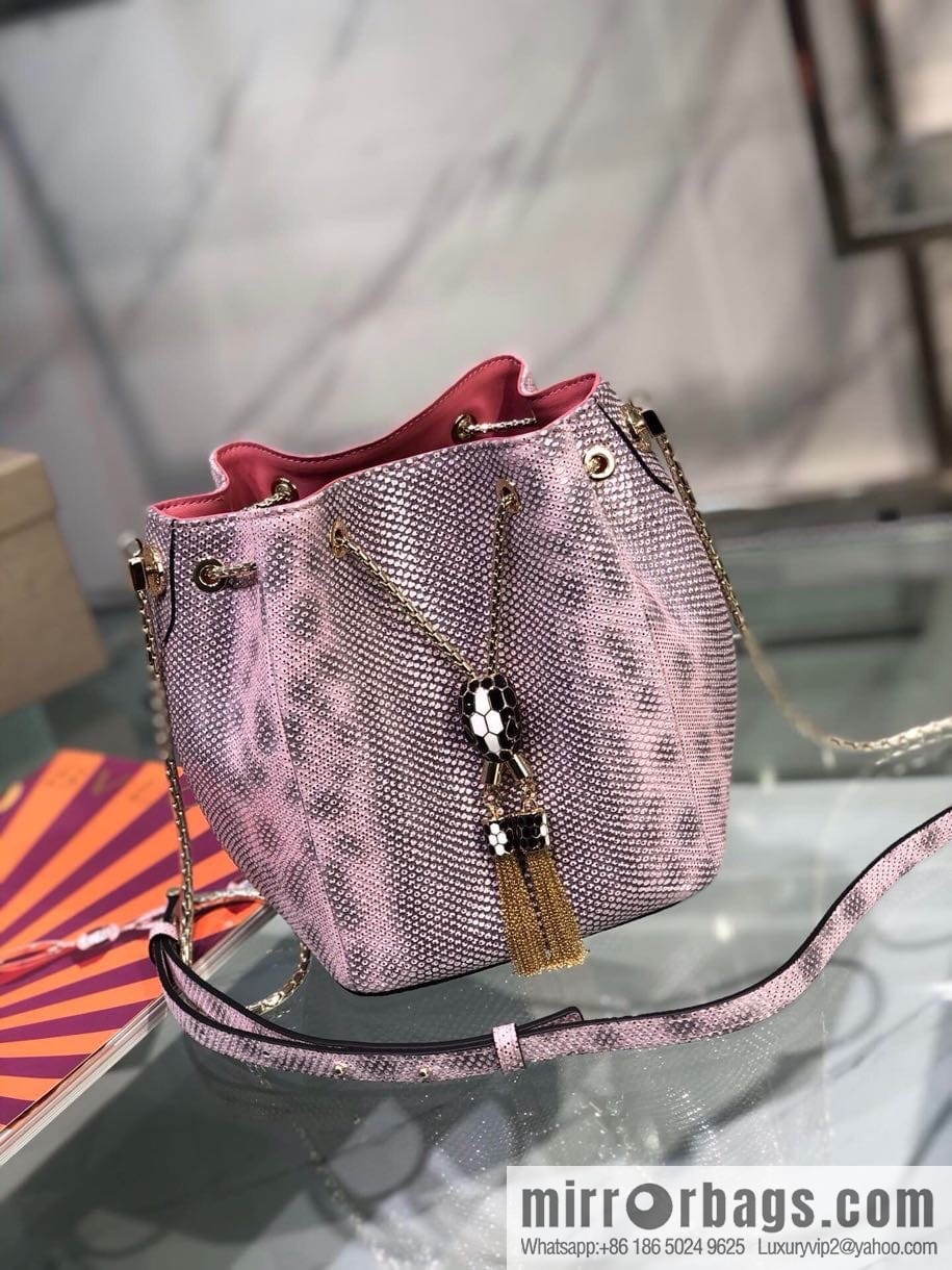 BVLGARI (Bulgari) early spring limited edition new - red water snakeskin beautiful barrel bag model: 287614