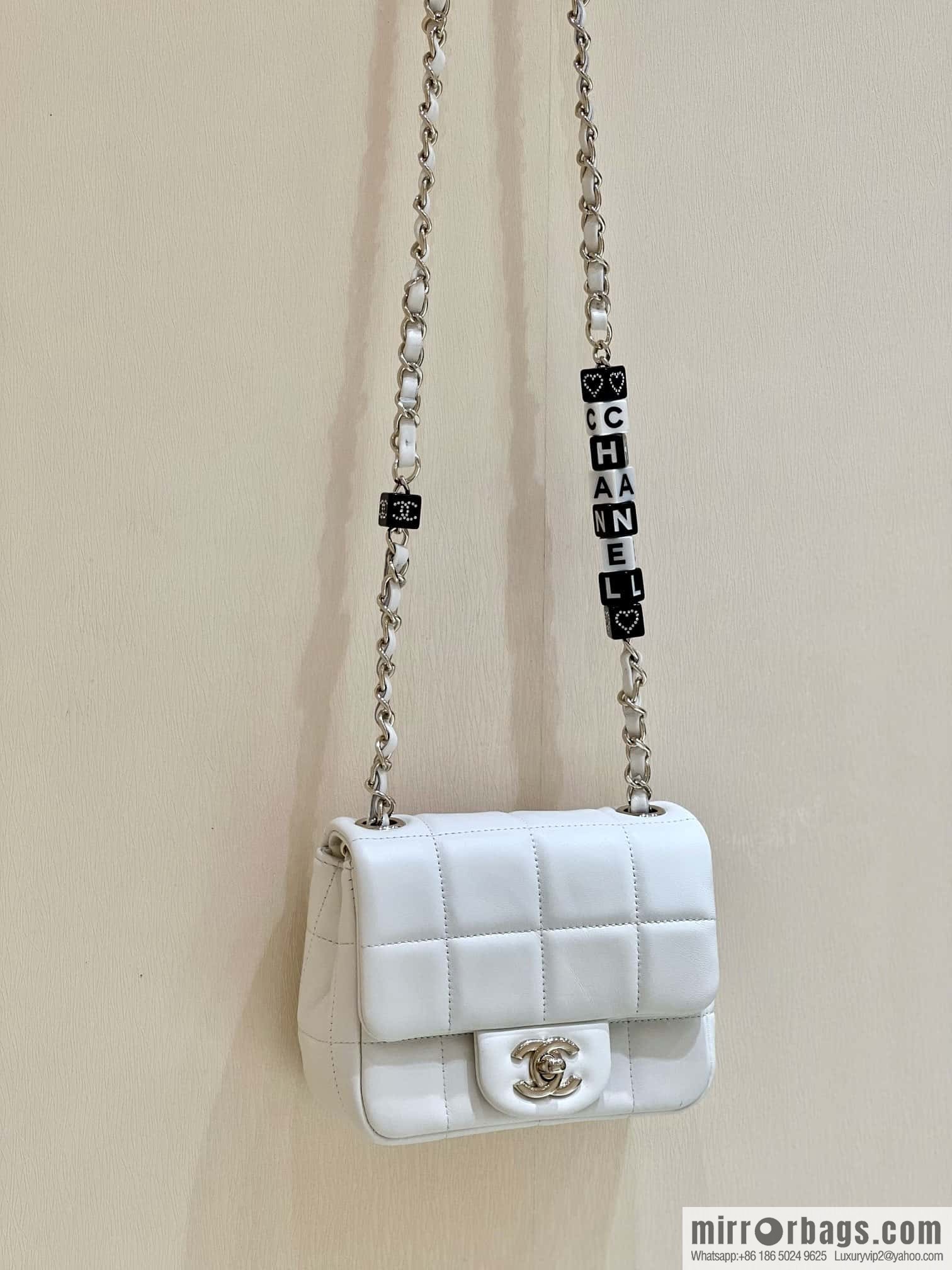 CHANEL 23C dice chain strap square fat man AS3744 white