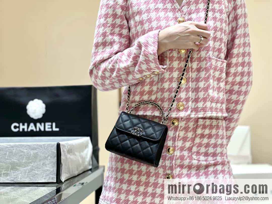 CHANEL 23P spring and summer trailer series Kelly leather handle bag AP3237 black
