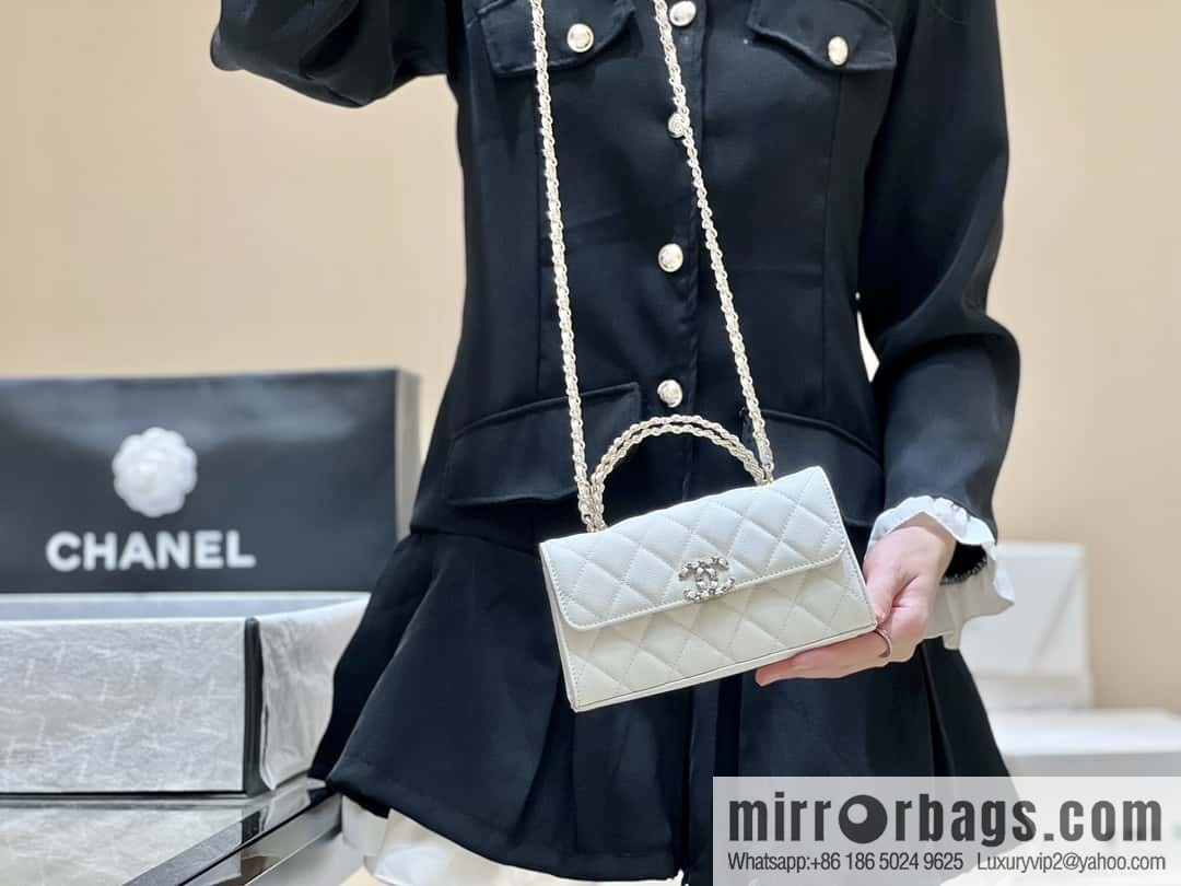 CHANEL 23P spring and summer trailer series Kelly leather handle bag AP3238 white