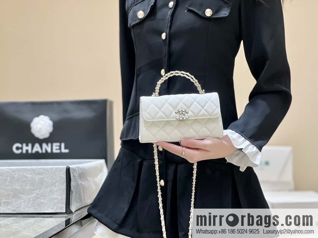 CHANEL 23P spring and summer trailer series Kelly leather handle bag AP3238 white