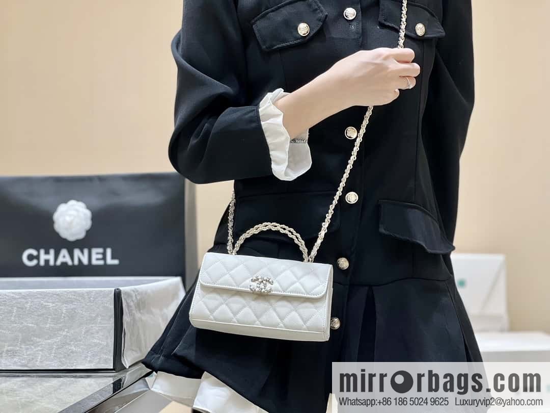 CHANEL 23P spring and summer trailer series Kelly leather handle bag AP3238 white