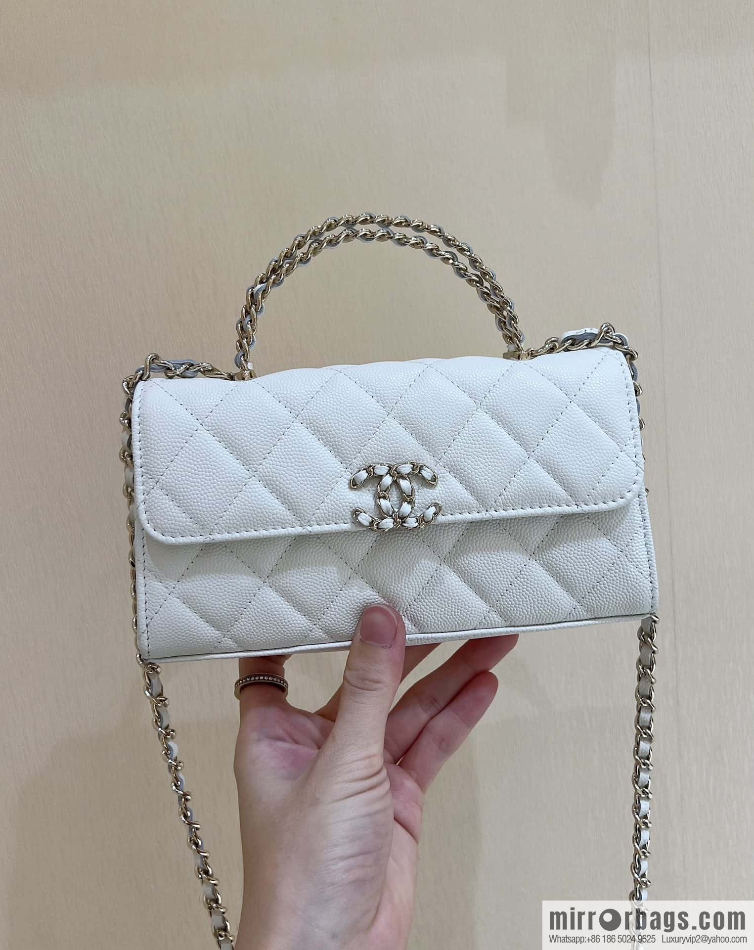 CHANEL 23P spring and summer trailer series Kelly leather handle bag AP3238 white