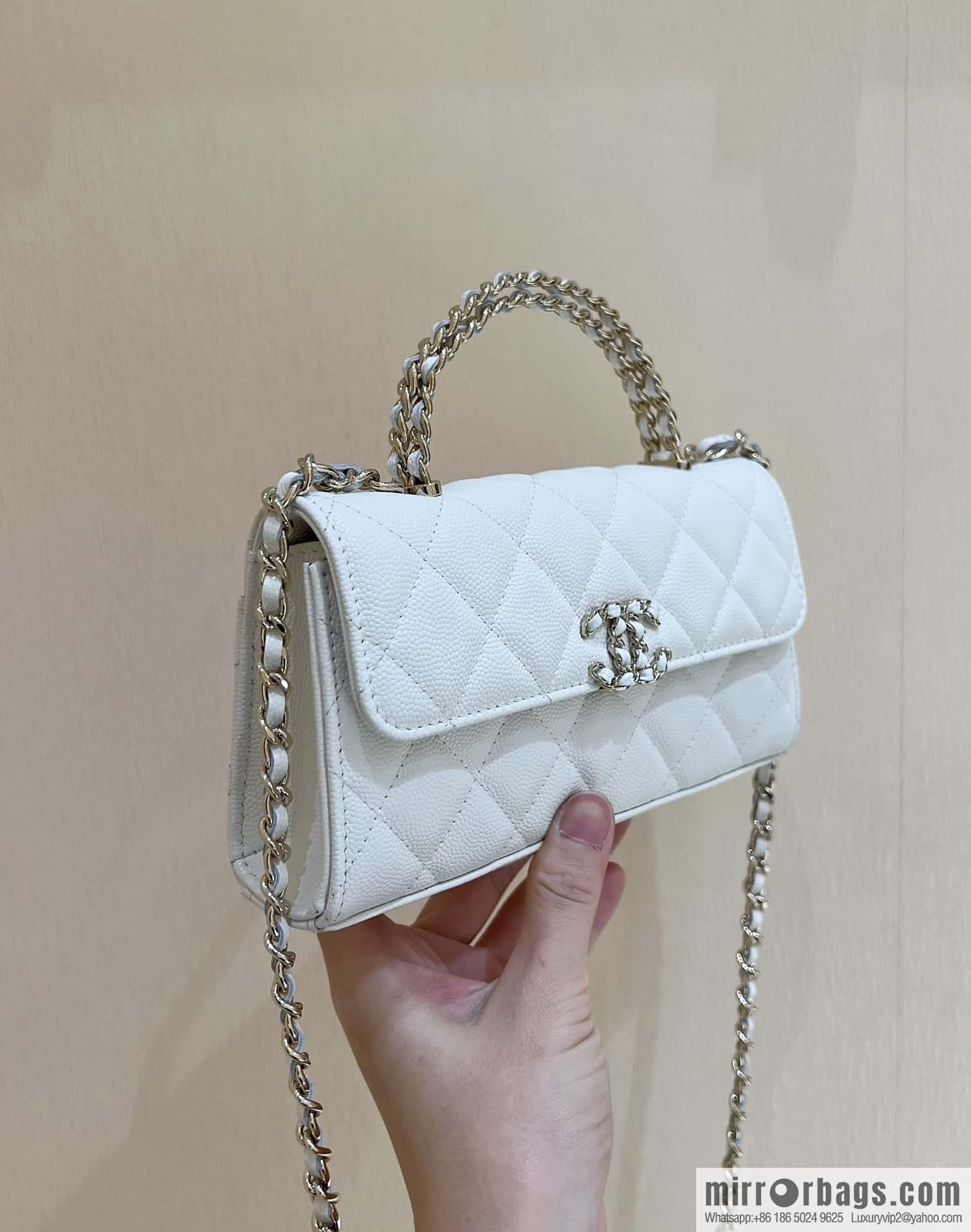 CHANEL 23P spring and summer trailer series Kelly leather handle bag AP3238 white