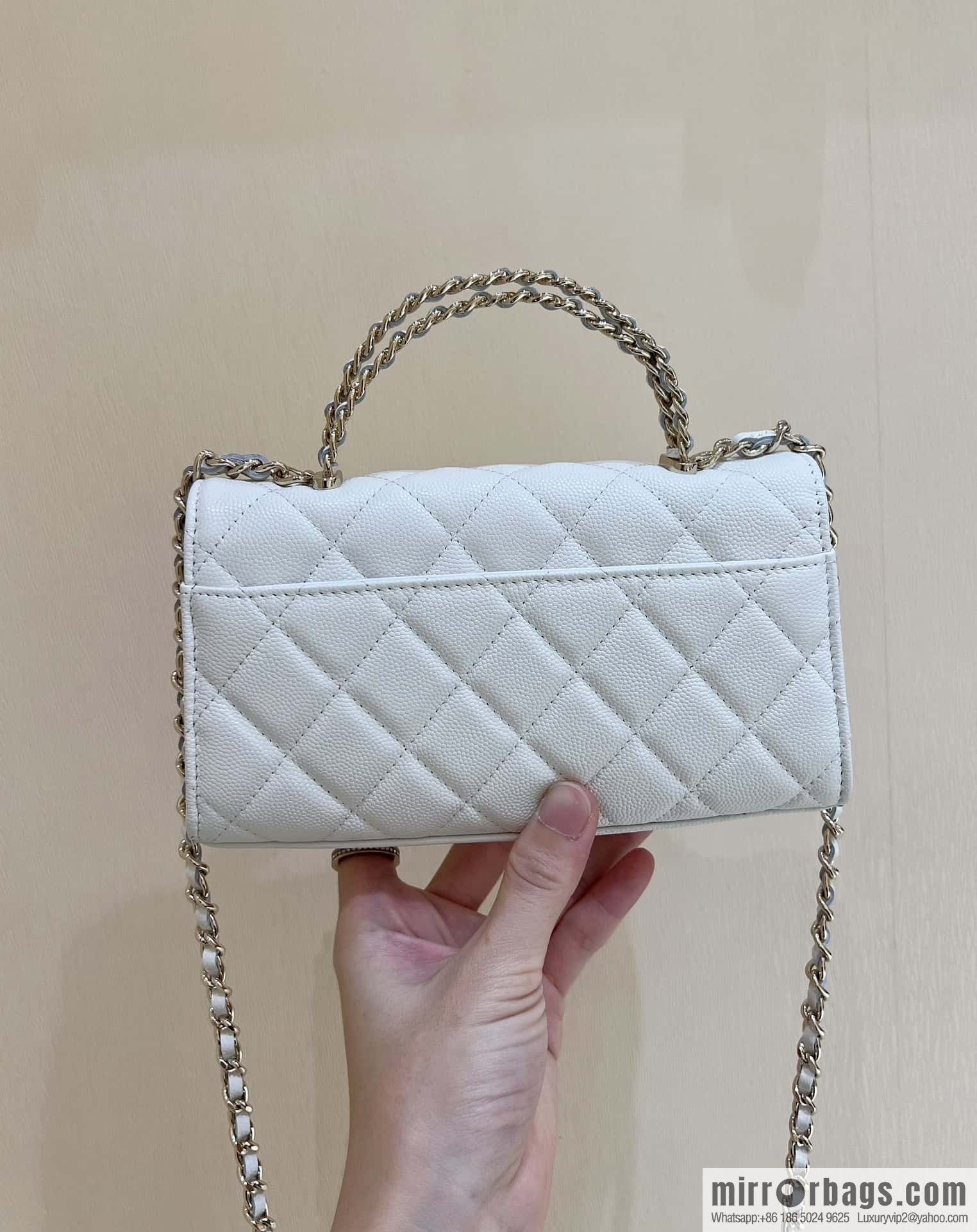 CHANEL 23P spring and summer trailer series Kelly leather handle bag AP3238 white