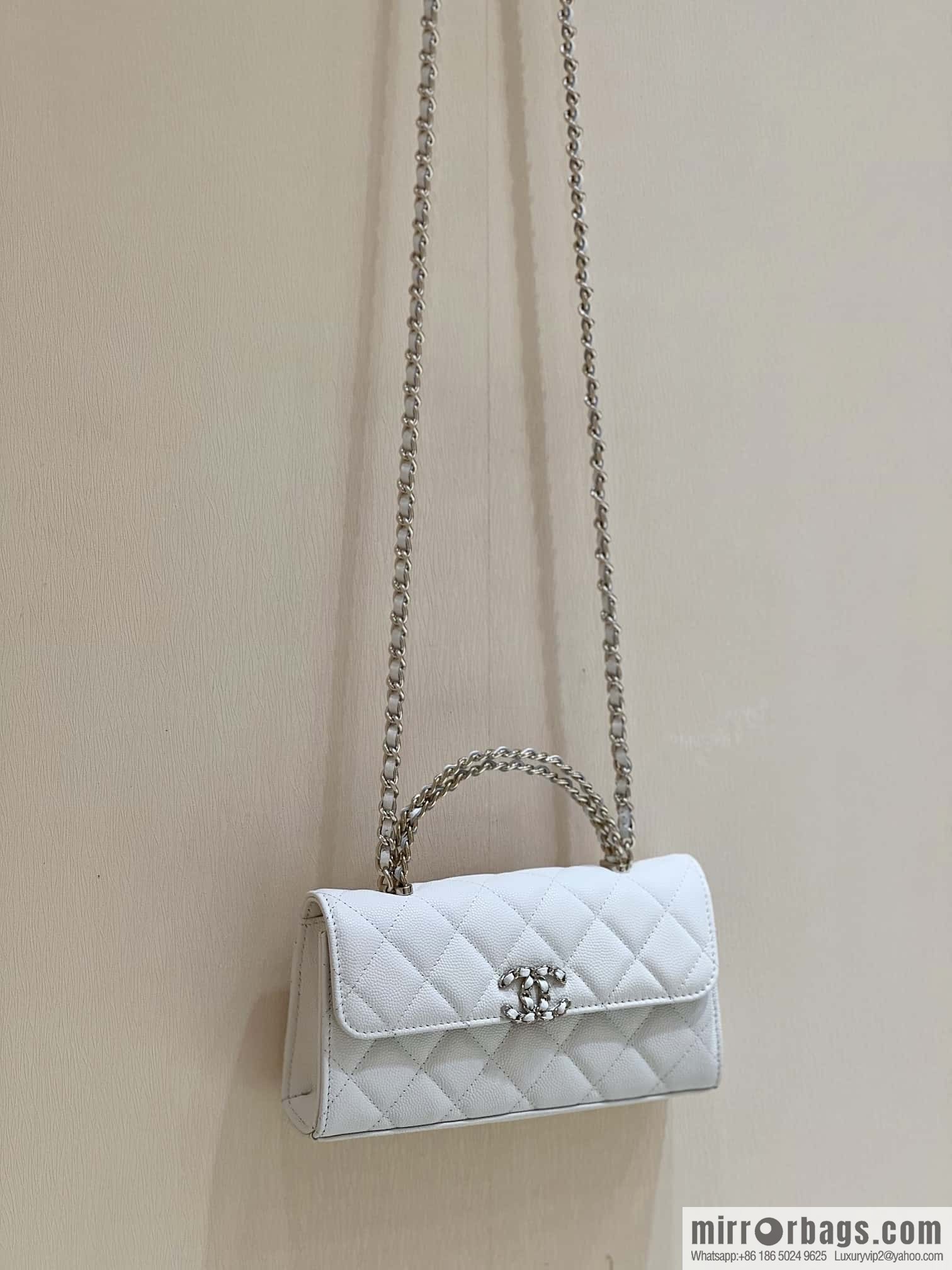 CHANEL 23P spring and summer trailer series Kelly leather handle bag AP3238 white