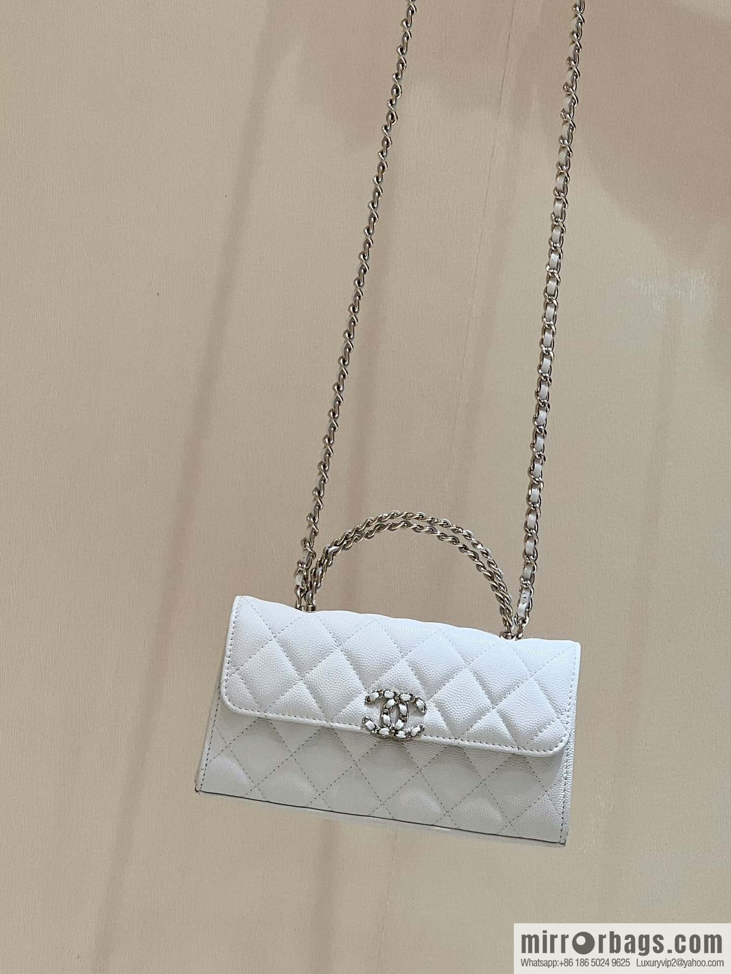 CHANEL 23P spring and summer trailer series Kelly leather handle bag AP3238 white