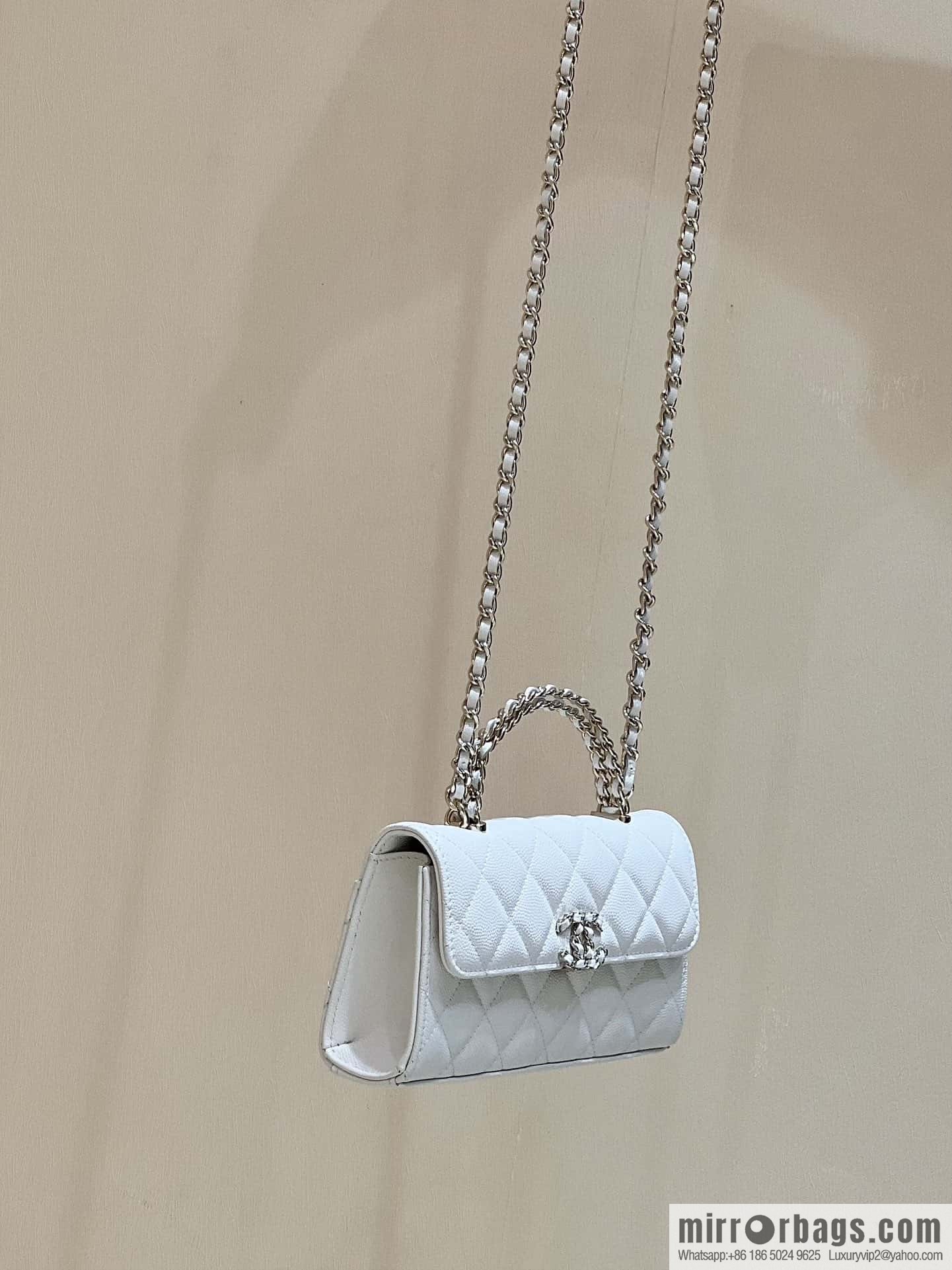 CHANEL 23P spring and summer trailer series Kelly leather handle bag AP3238 white
