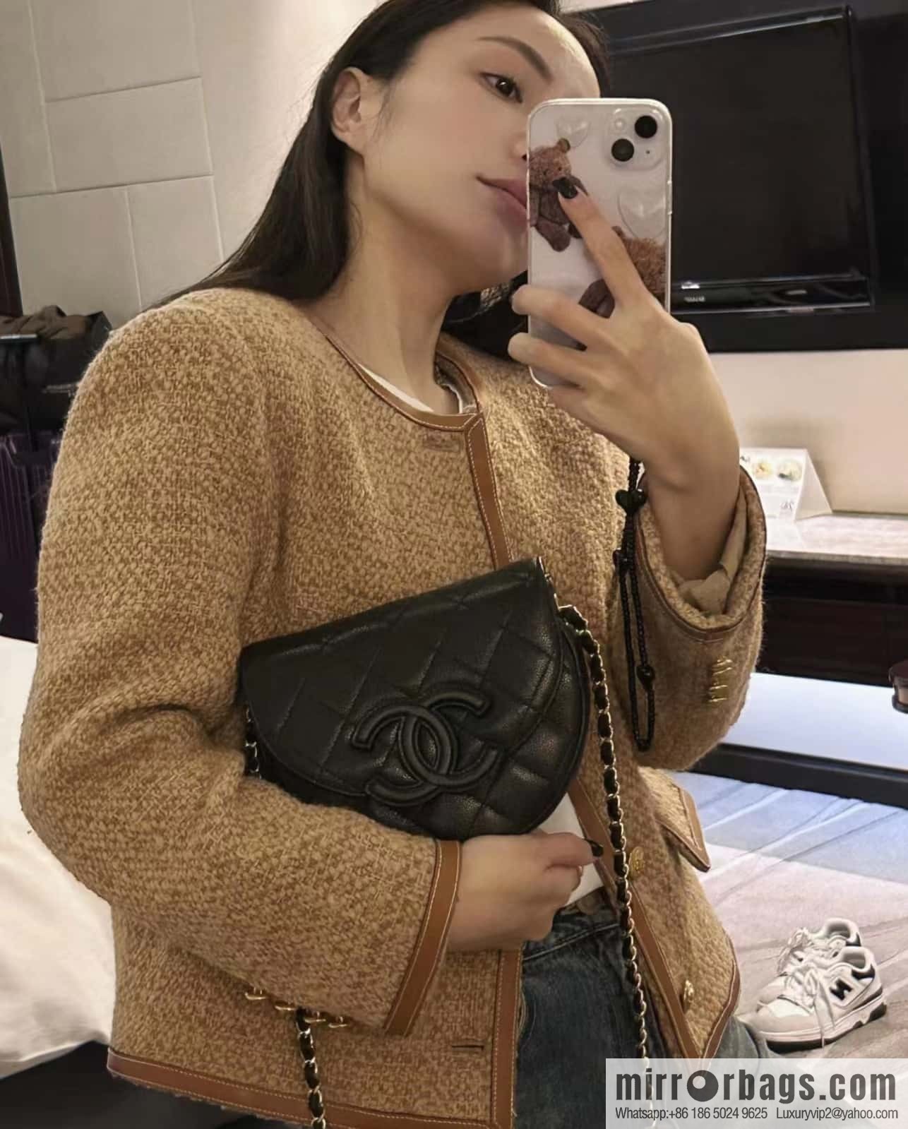 CHANEL 23P spring and summer trailer series, hidden big explosion saddle bag AS3867 black