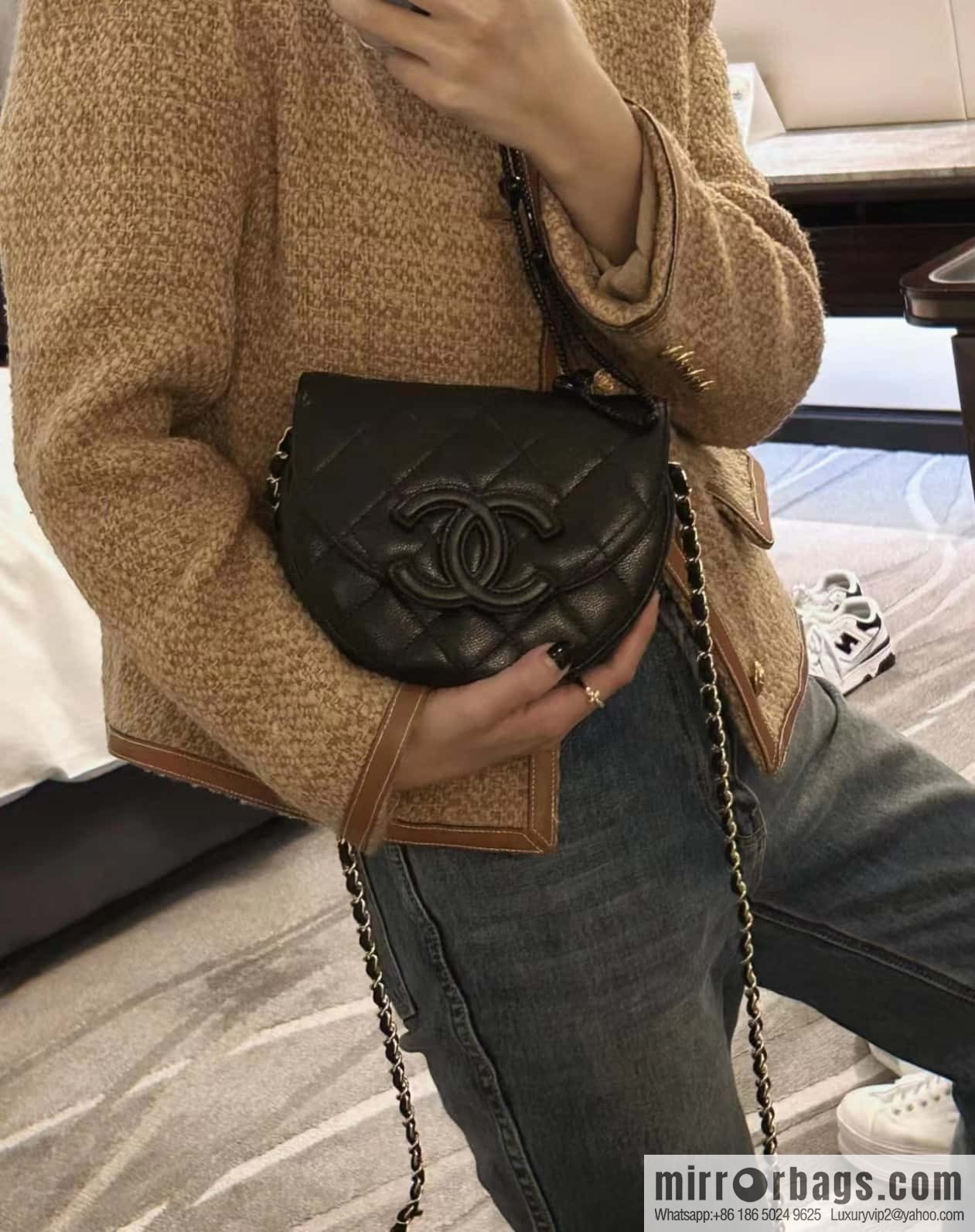 CHANEL 23P spring and summer trailer series, hidden big explosion saddle bag AS3867 black