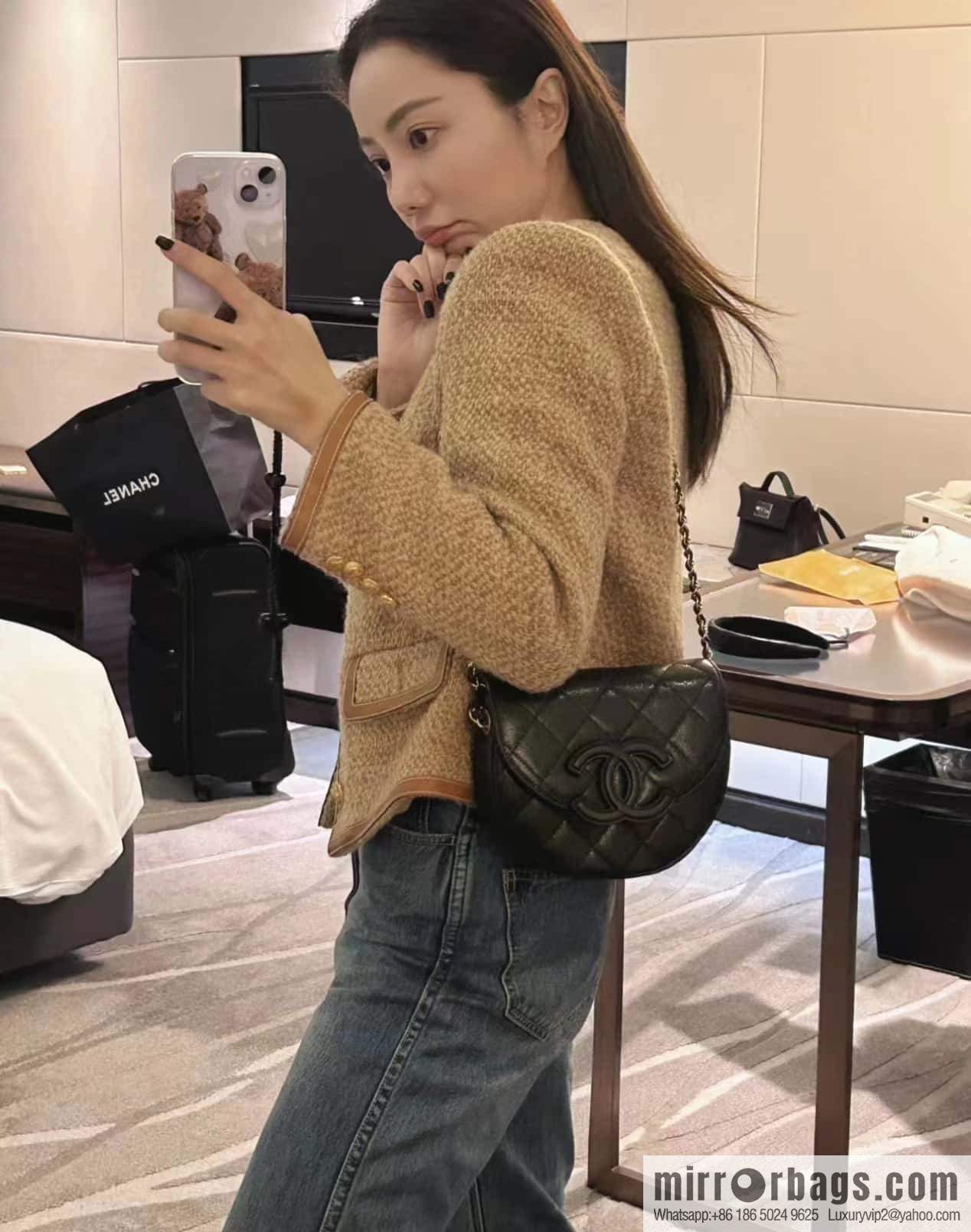 CHANEL 23P spring and summer trailer series, hidden big explosion saddle bag AS3867 black