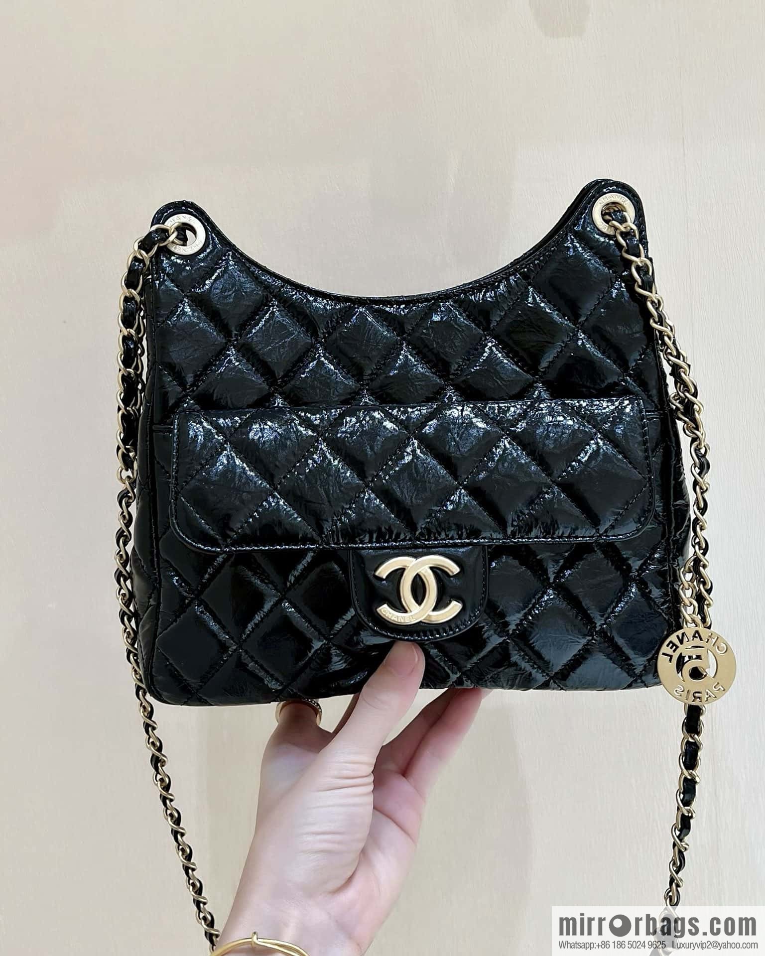 CHANEL 23C early spring vacation new No. 5 gold coin tag hobo hippie bag AS3690