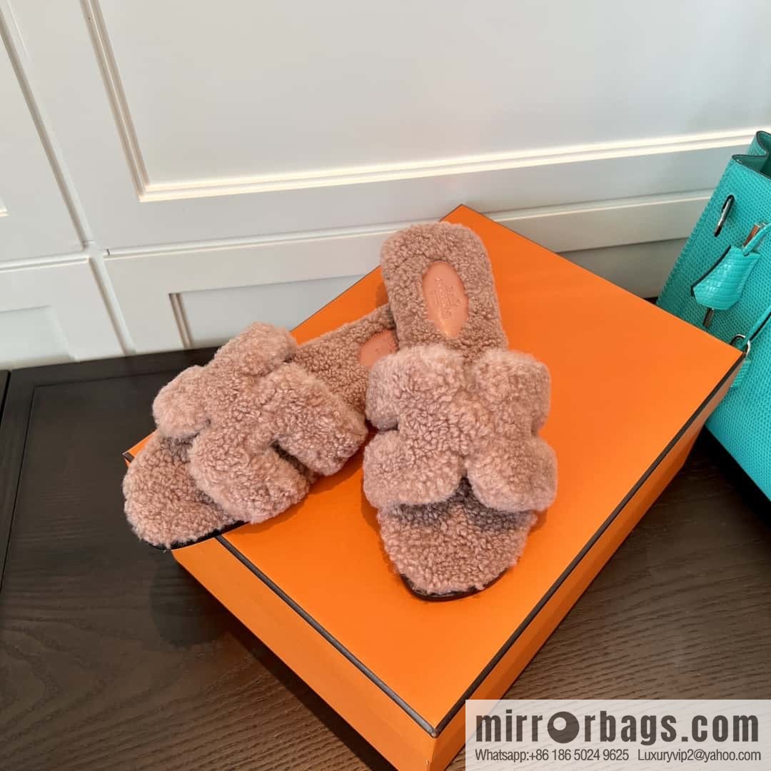 HERMES Hermès 2022 Teddy model Italy Europe imported lamb wool women's sandals