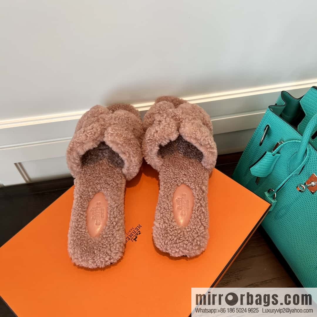 HERMES Hermès 2022 Teddy model Italy Europe imported lamb wool women's sandals