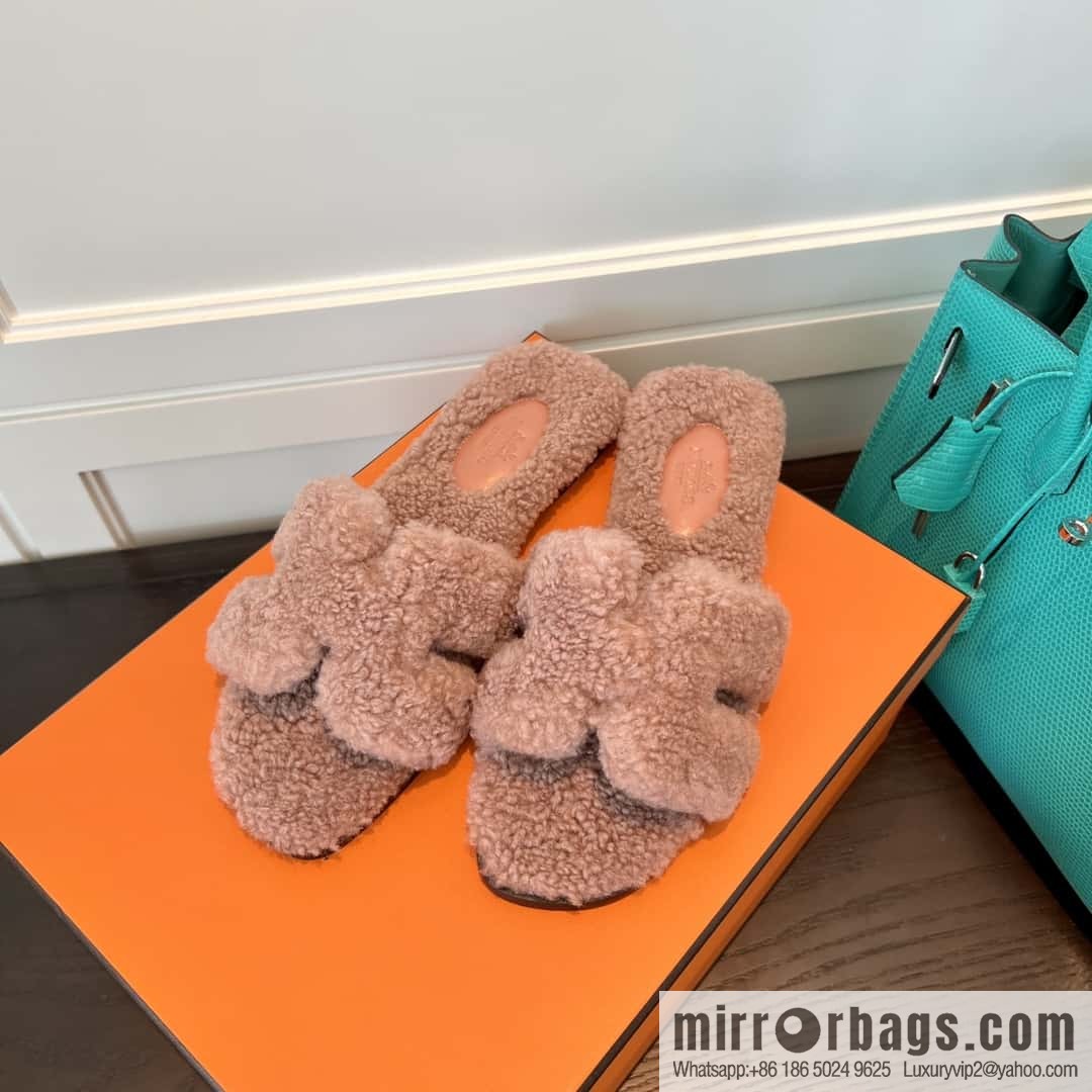 HERMES Hermès 2022 Teddy model Italy Europe imported lamb wool women's sandals