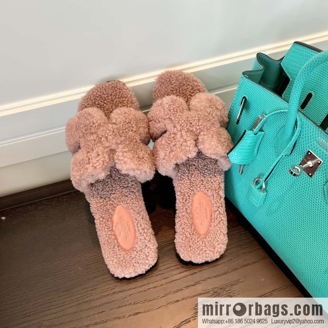 HERMES Hermès 2022 Teddy model Italy Europe imported lamb wool women's sandals