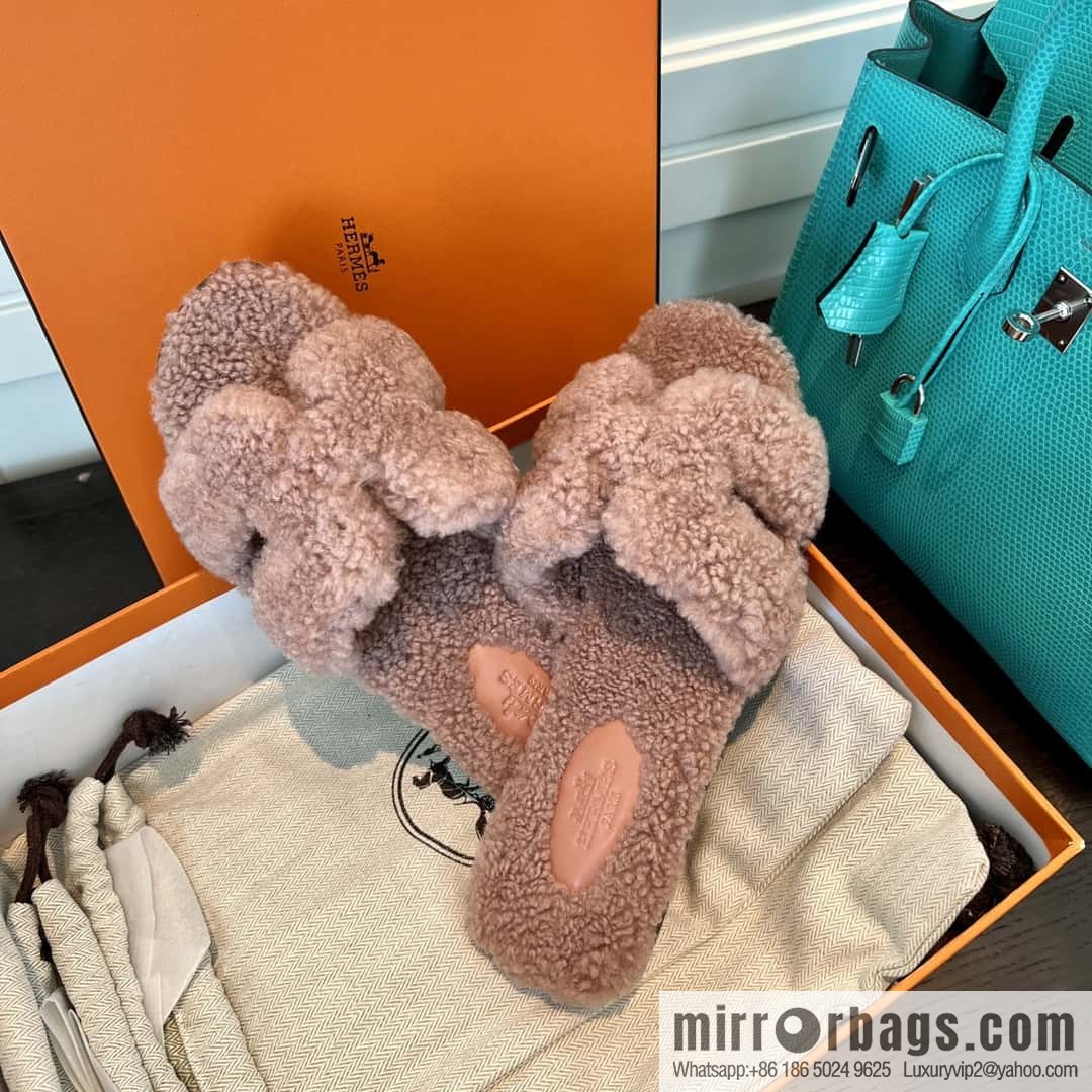 HERMES Hermès 2022 Teddy model Italy Europe imported lamb wool women's sandals
