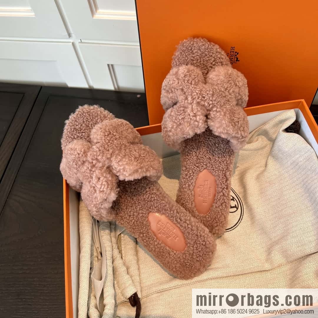 HERMES Hermès 2022 Teddy model Italy Europe imported lamb wool women's sandals