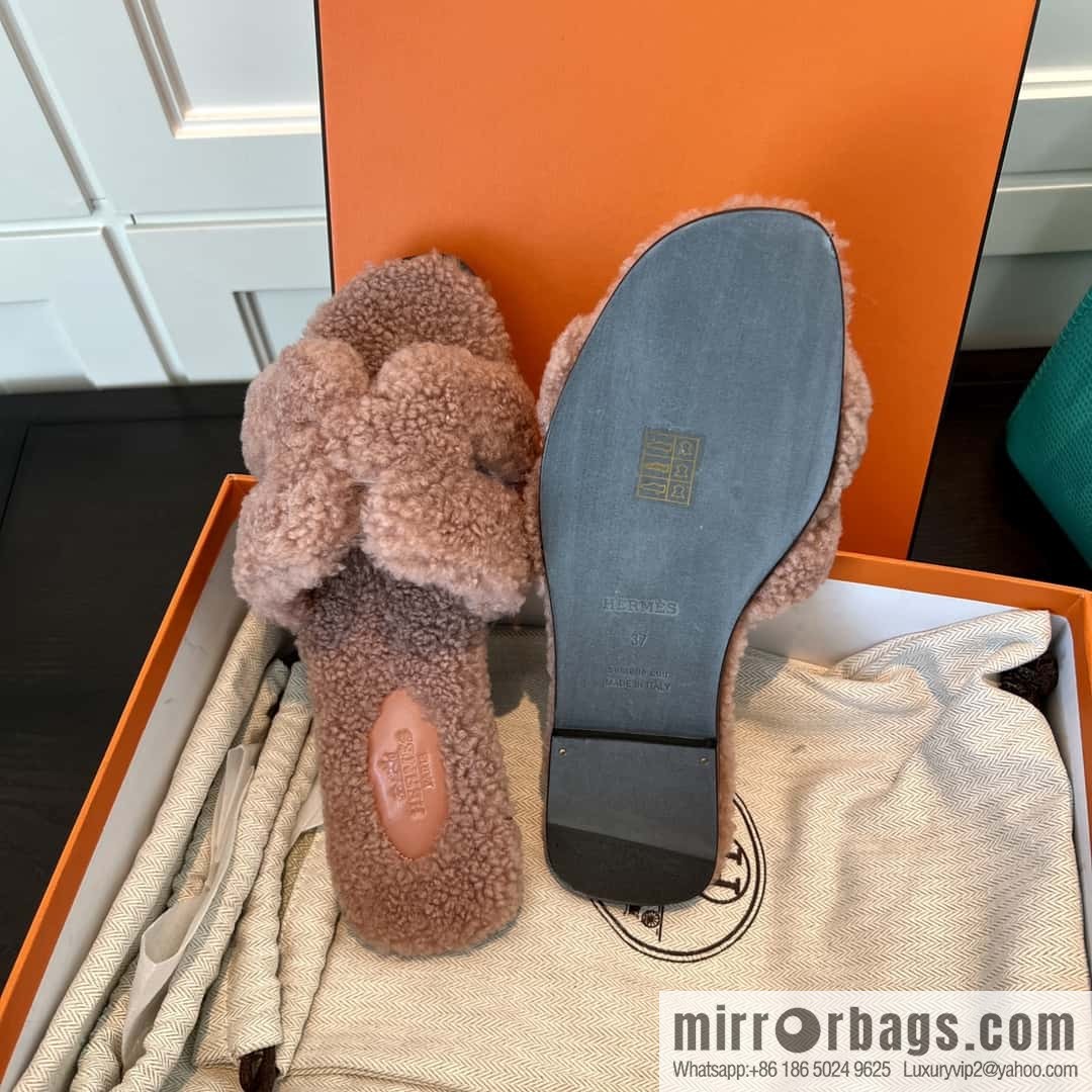 HERMES Hermès 2022 Teddy model Italy Europe imported lamb wool women's sandals