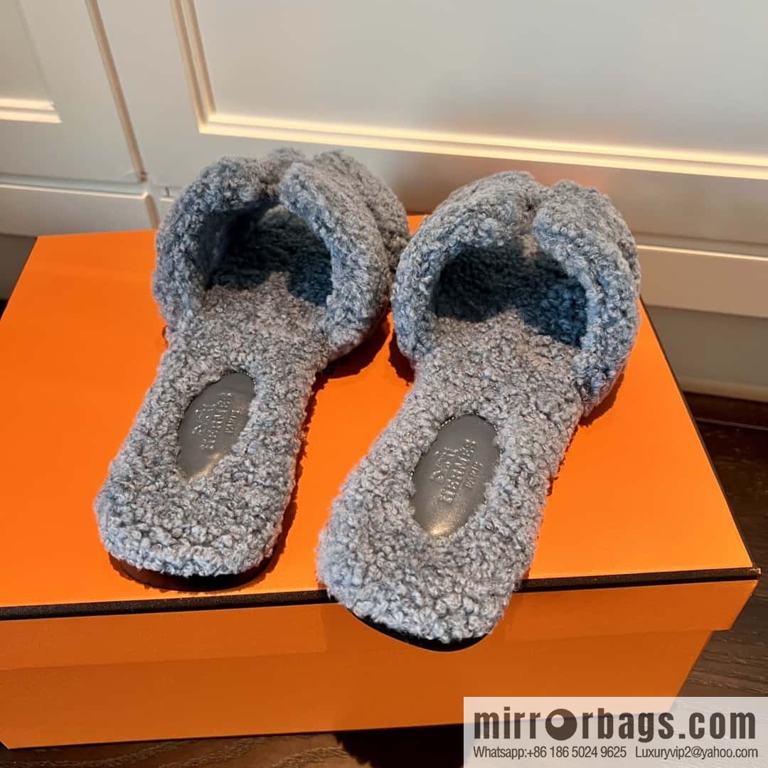 HERMES Hermès 2022 Teddy model Italy Europe imported lamb wool women's sandals