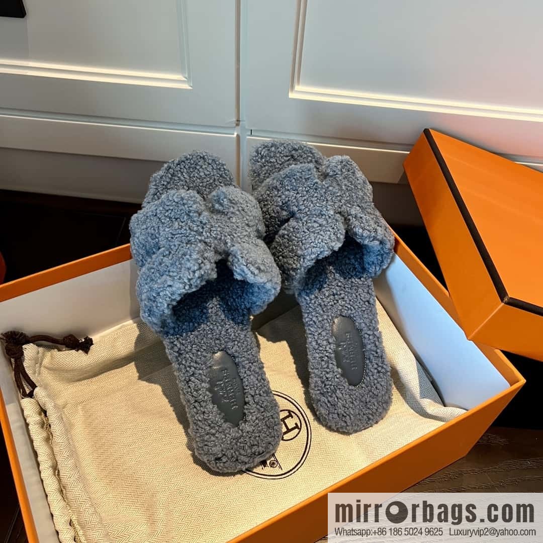 HERMES Hermès 2022 Teddy model Italy Europe imported lamb wool women's sandals