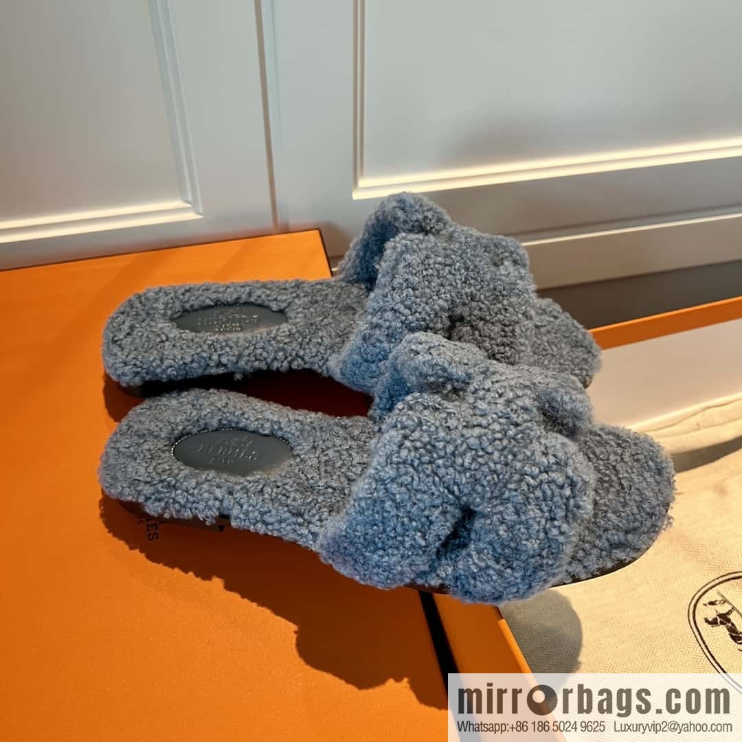 HERMES Hermès 2022 Teddy model Italy Europe imported lamb wool women's sandals