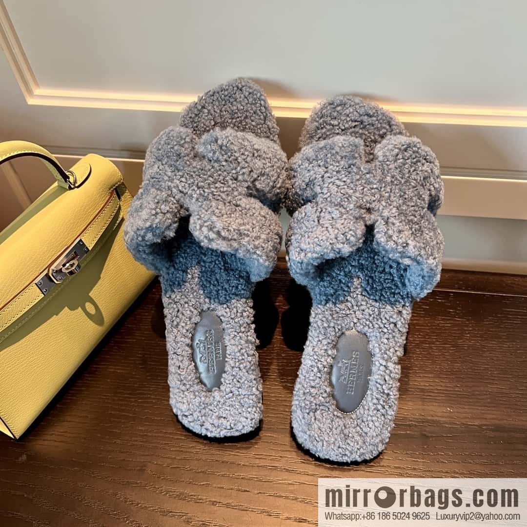 HERMES Hermès 2022 Teddy model Italy Europe imported lamb wool women's sandals