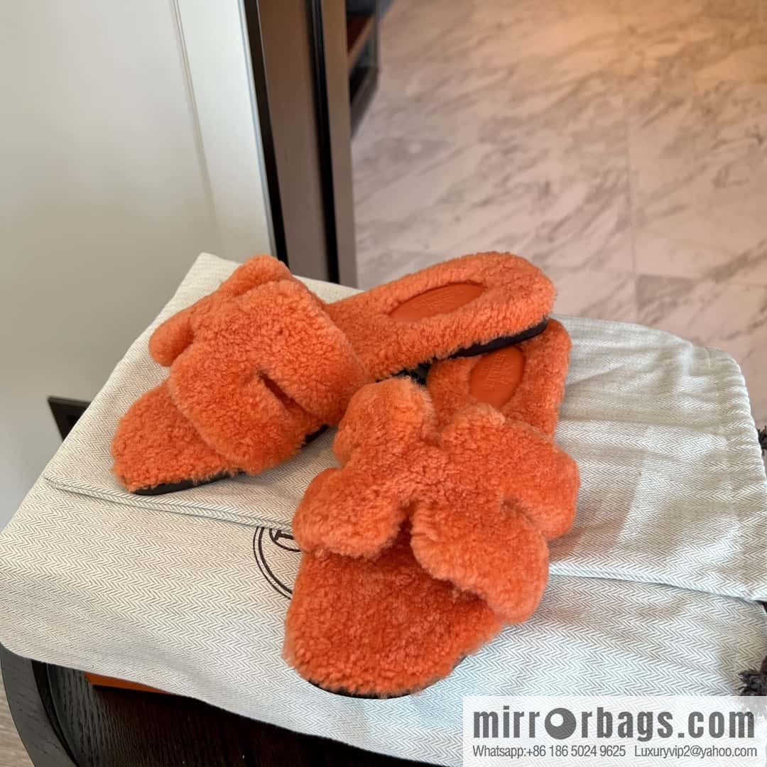HERMES Hermès 2022 Teddy model Italy Europe imported lamb wool women's sandals