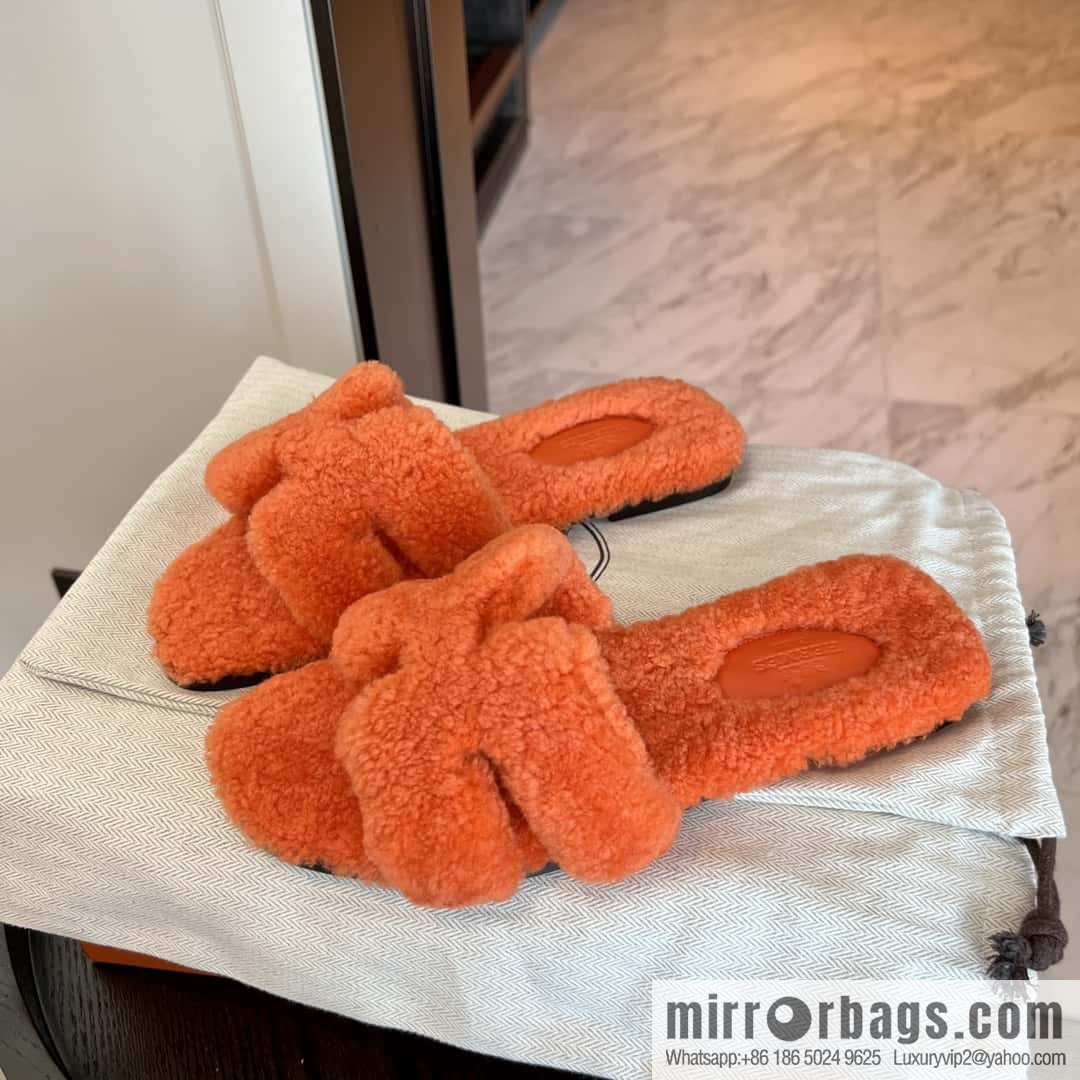 HERMES Hermès 2022 Teddy model Italy Europe imported lamb wool women's sandals