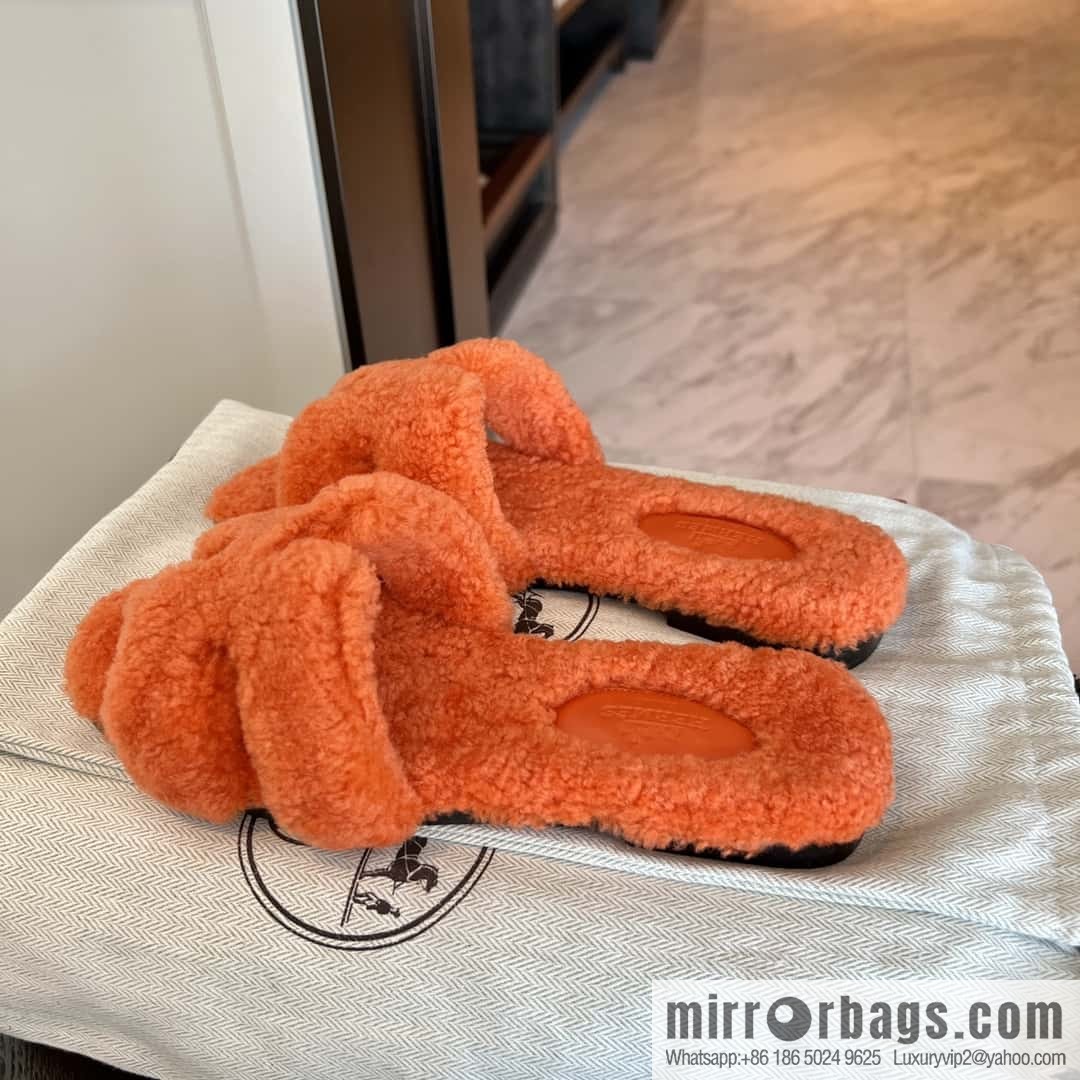 HERMES Hermès 2022 Teddy model Italy Europe imported lamb wool women's sandals