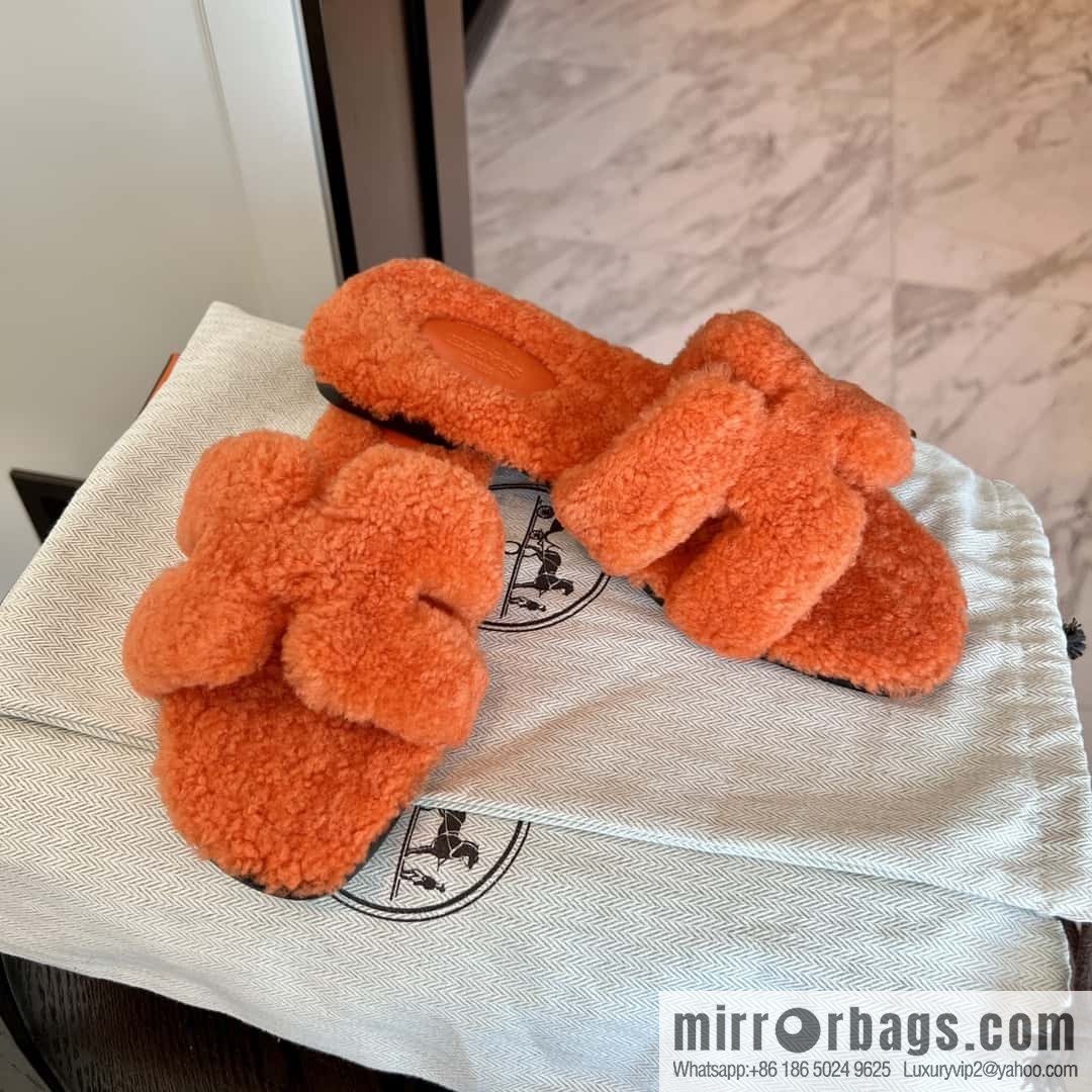 HERMES Hermès 2022 Teddy model Italy Europe imported lamb wool women's sandals