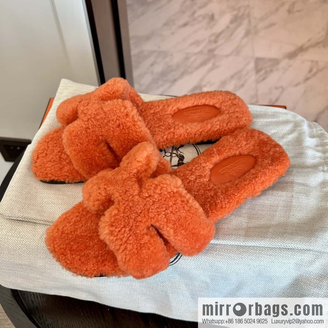 HERMES Hermès 2022 Teddy model Italy Europe imported lamb wool women's sandals