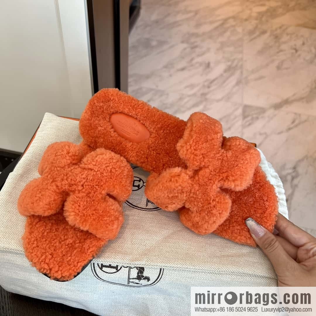 HERMES Hermès 2022 Teddy model Italy Europe imported lamb wool women's sandals