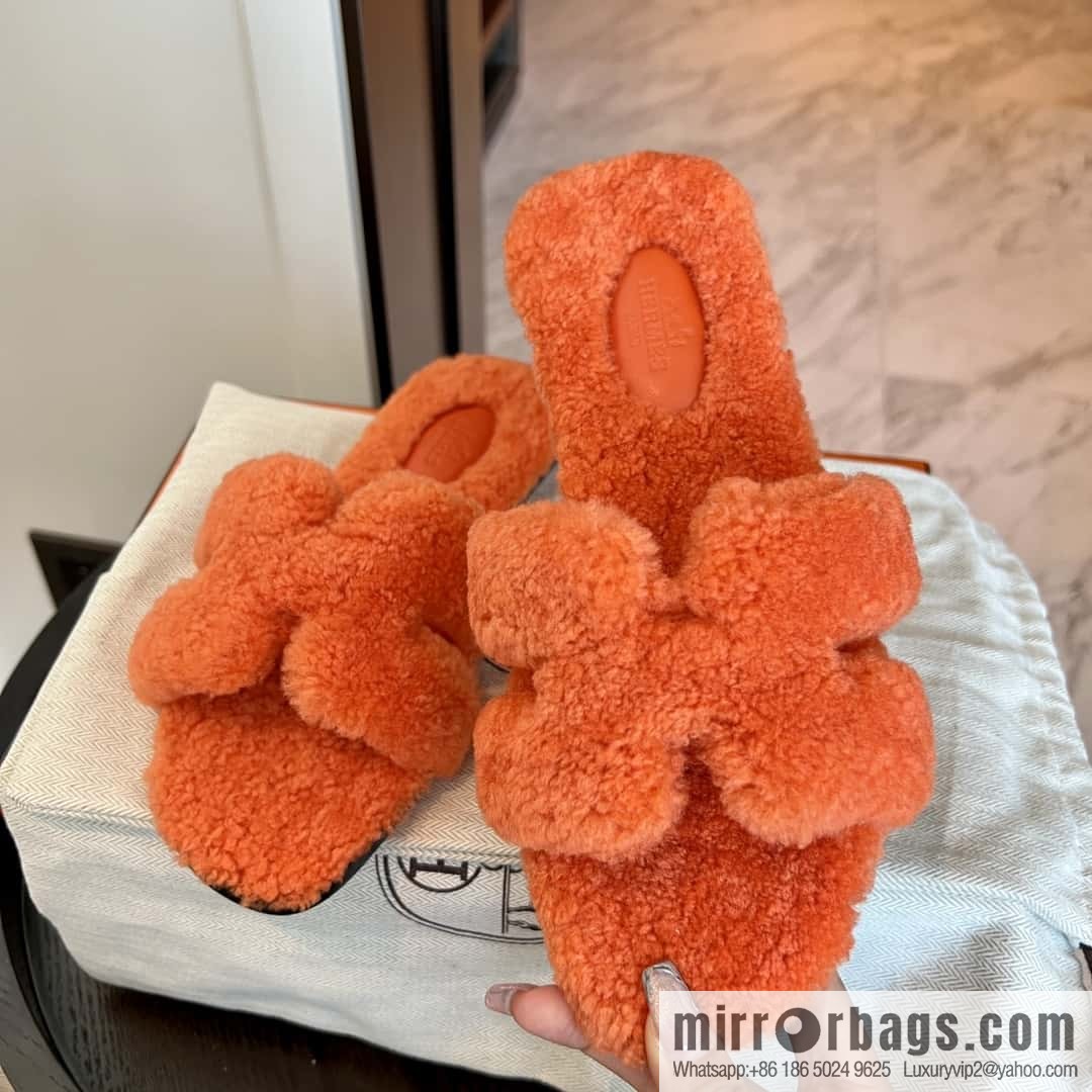 HERMES Hermès 2022 Teddy model Italy Europe imported lamb wool women's sandals