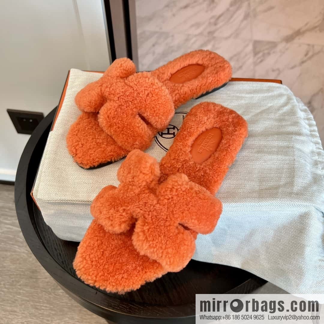 HERMES Hermès 2022 Teddy model Italy Europe imported lamb wool women's sandals