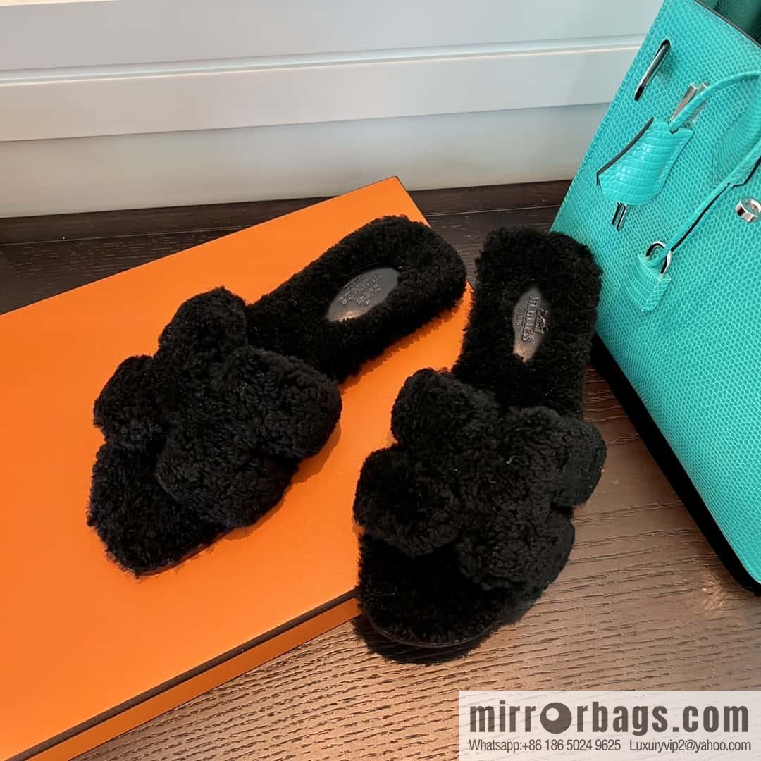 HERMES Hermès 2022 Teddy model Italy Europe imported lamb wool women's sandals