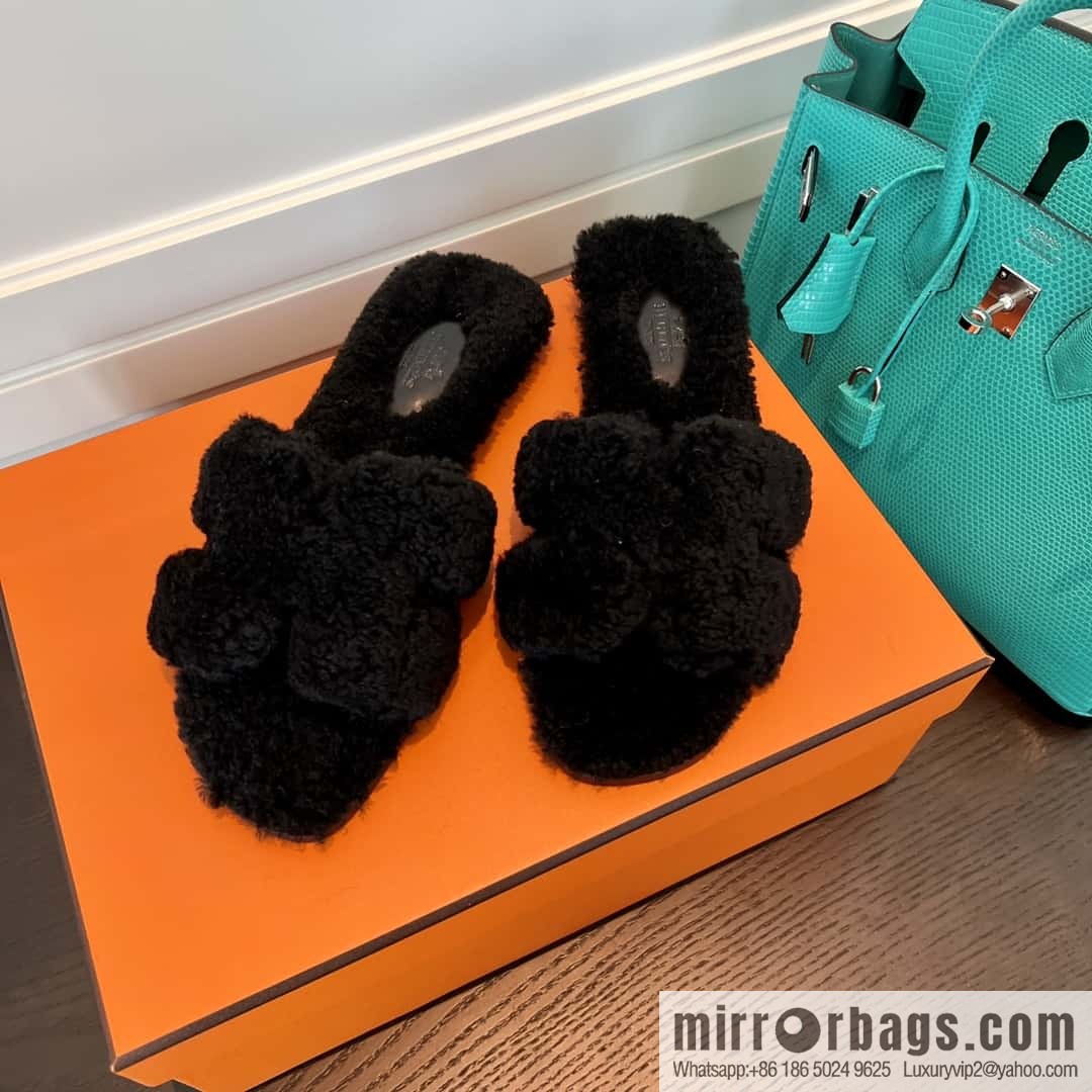 HERMES Hermès 2022 Teddy model Italy Europe imported lamb wool women's sandals