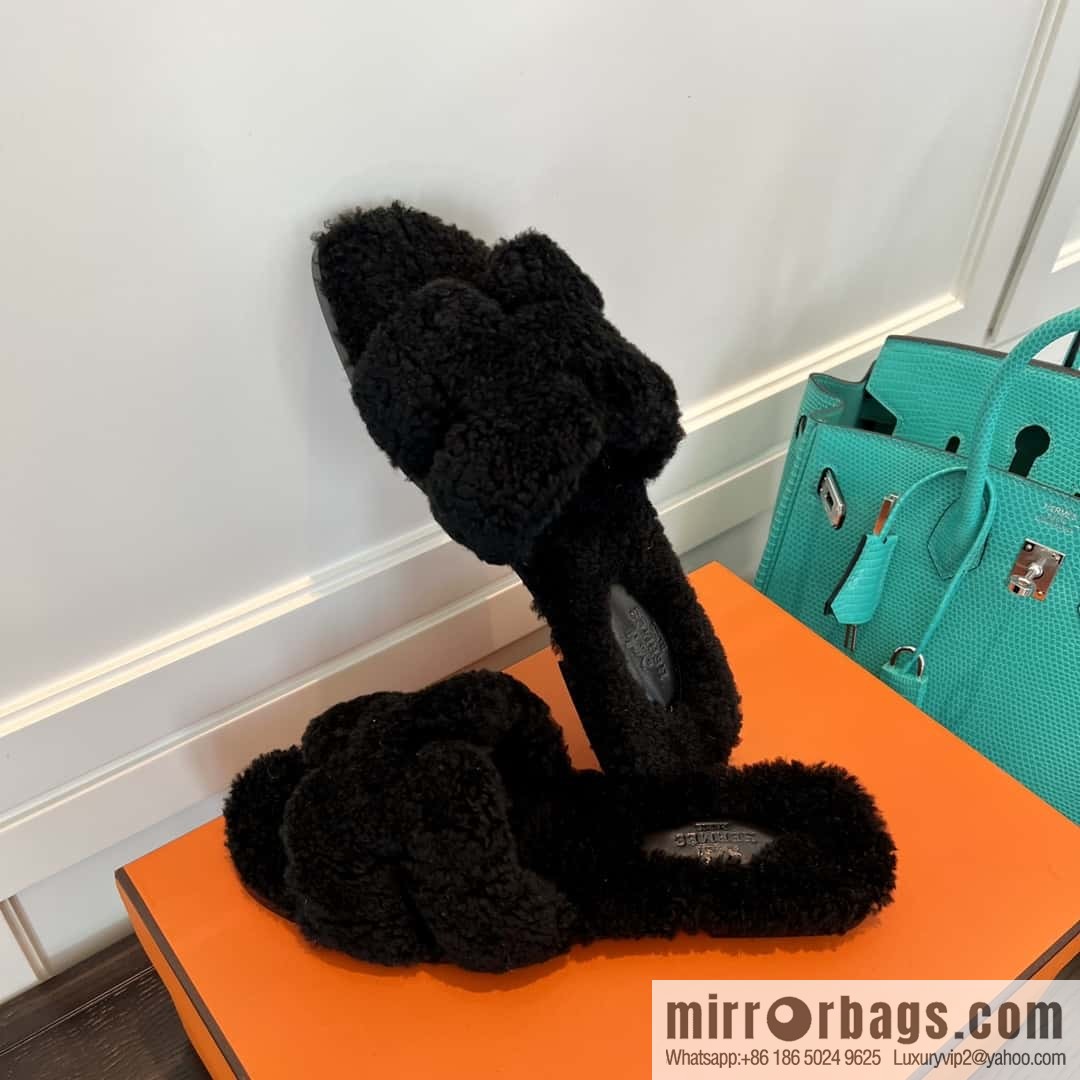 HERMES Hermès 2022 Teddy model Italy Europe imported lamb wool women's sandals