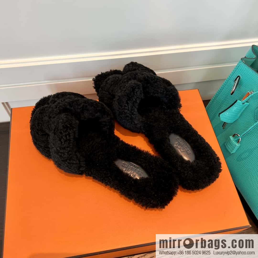 HERMES Hermès 2022 Teddy model Italy Europe imported lamb wool women's sandals