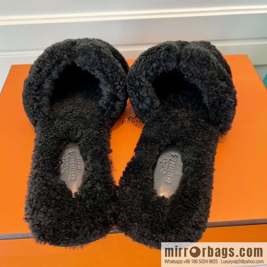 HERMES Hermès 2022 Teddy model Italy Europe imported lamb wool women's sandals
