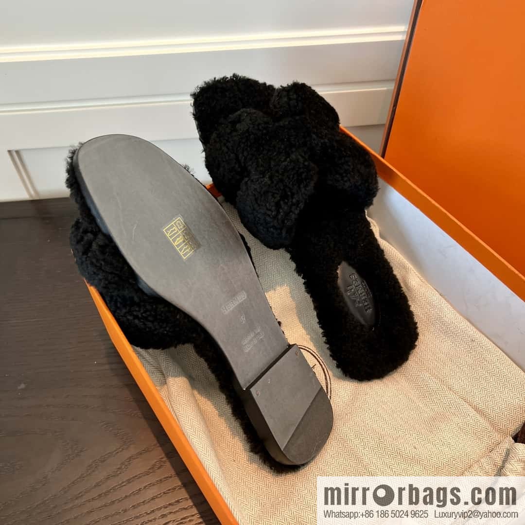HERMES Hermès 2022 Teddy model Italy Europe imported lamb wool women's sandals