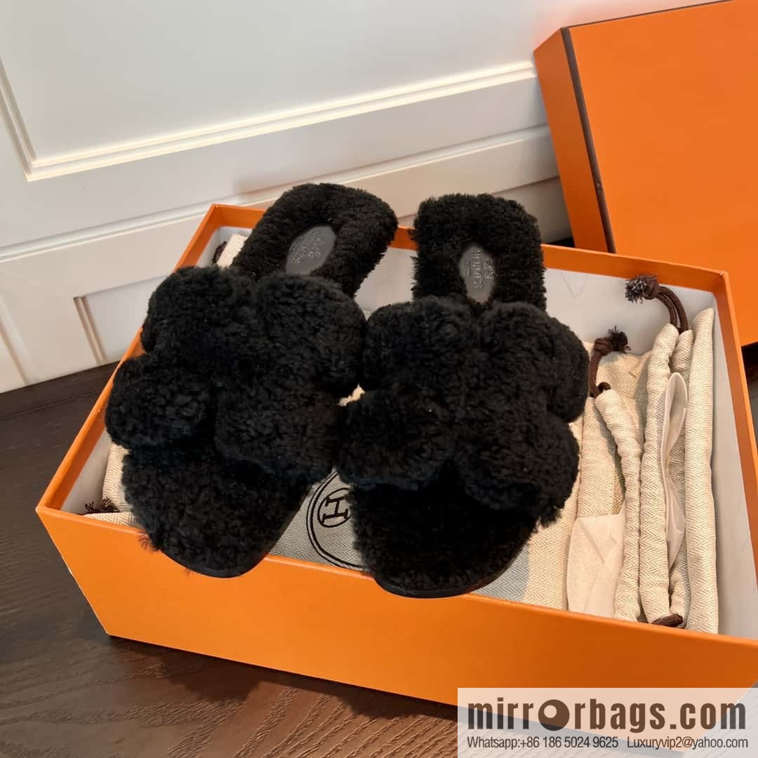 HERMES Hermès 2022 Teddy model Italy Europe imported lamb wool women's sandals